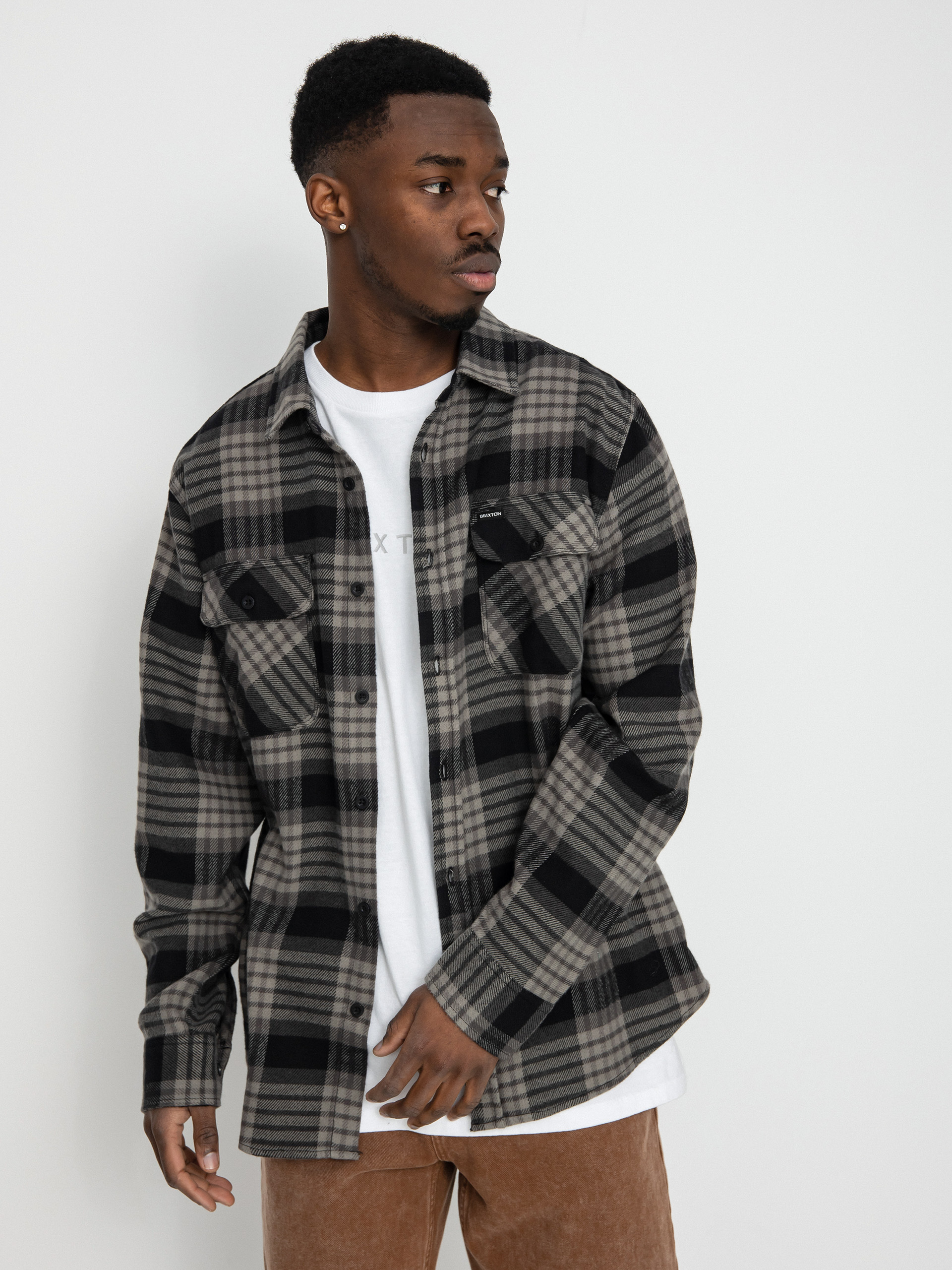 Brixton Bowery Flannel Ls Ing (black/light grey/charcoal)