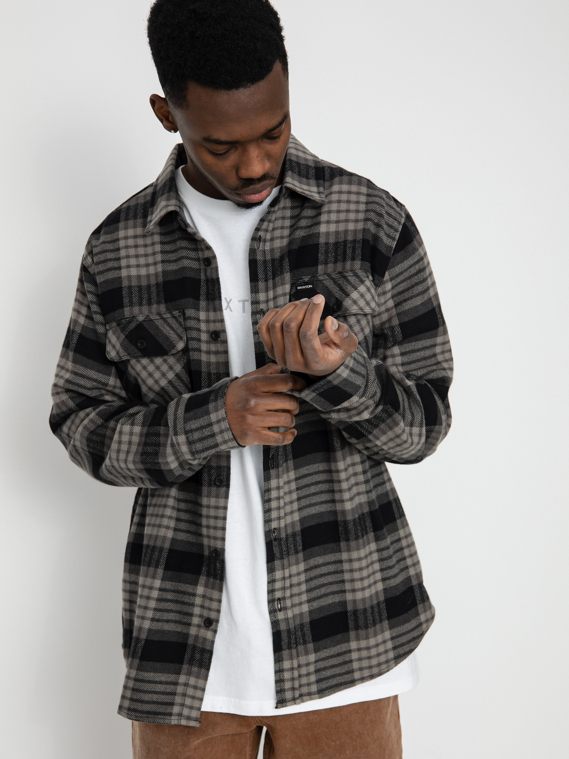 Brixton Bowery Flannel Ls Ing (black/light grey/charcoal)