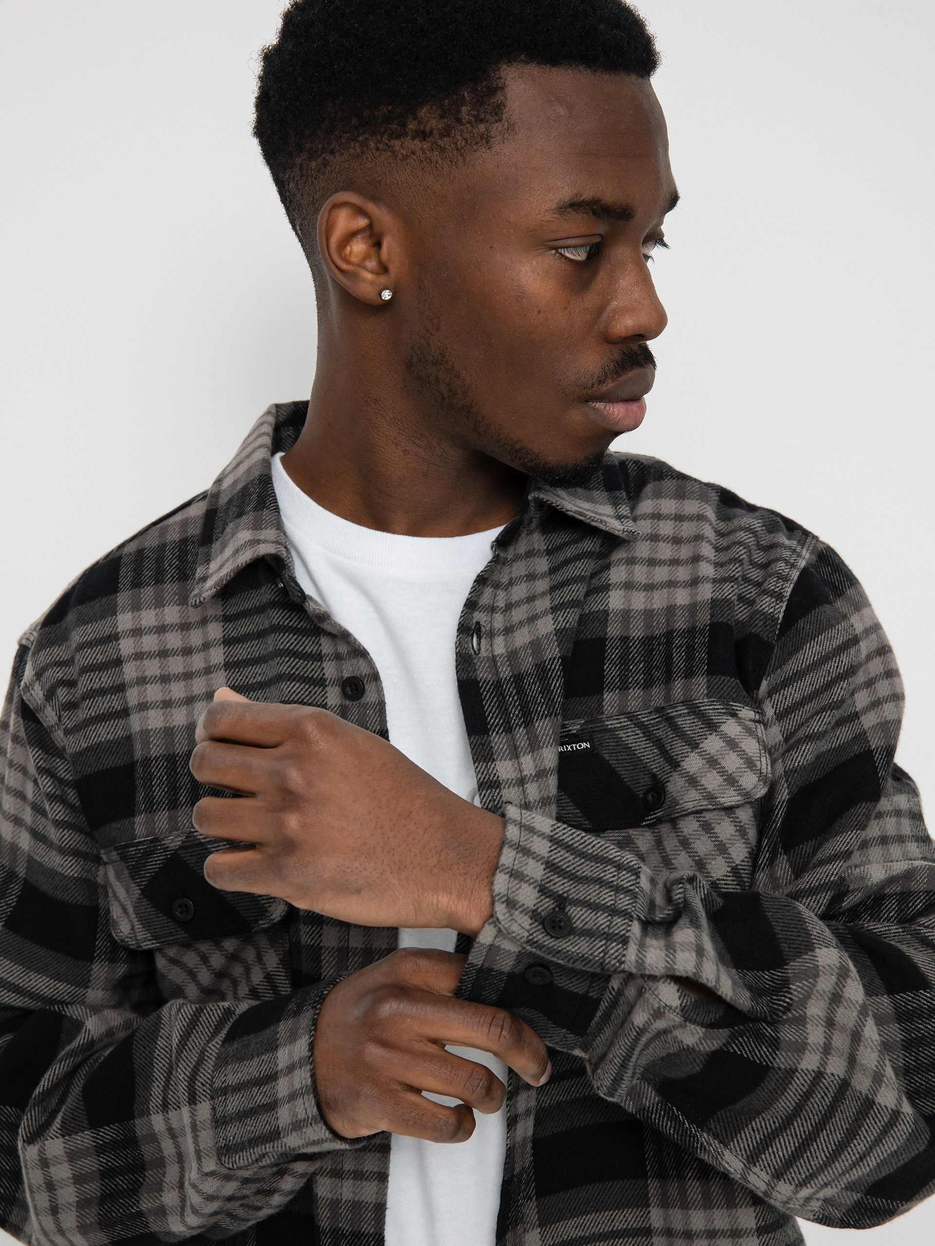 Brixton Bowery Flannel Ls Ing (black/light grey/charcoal)