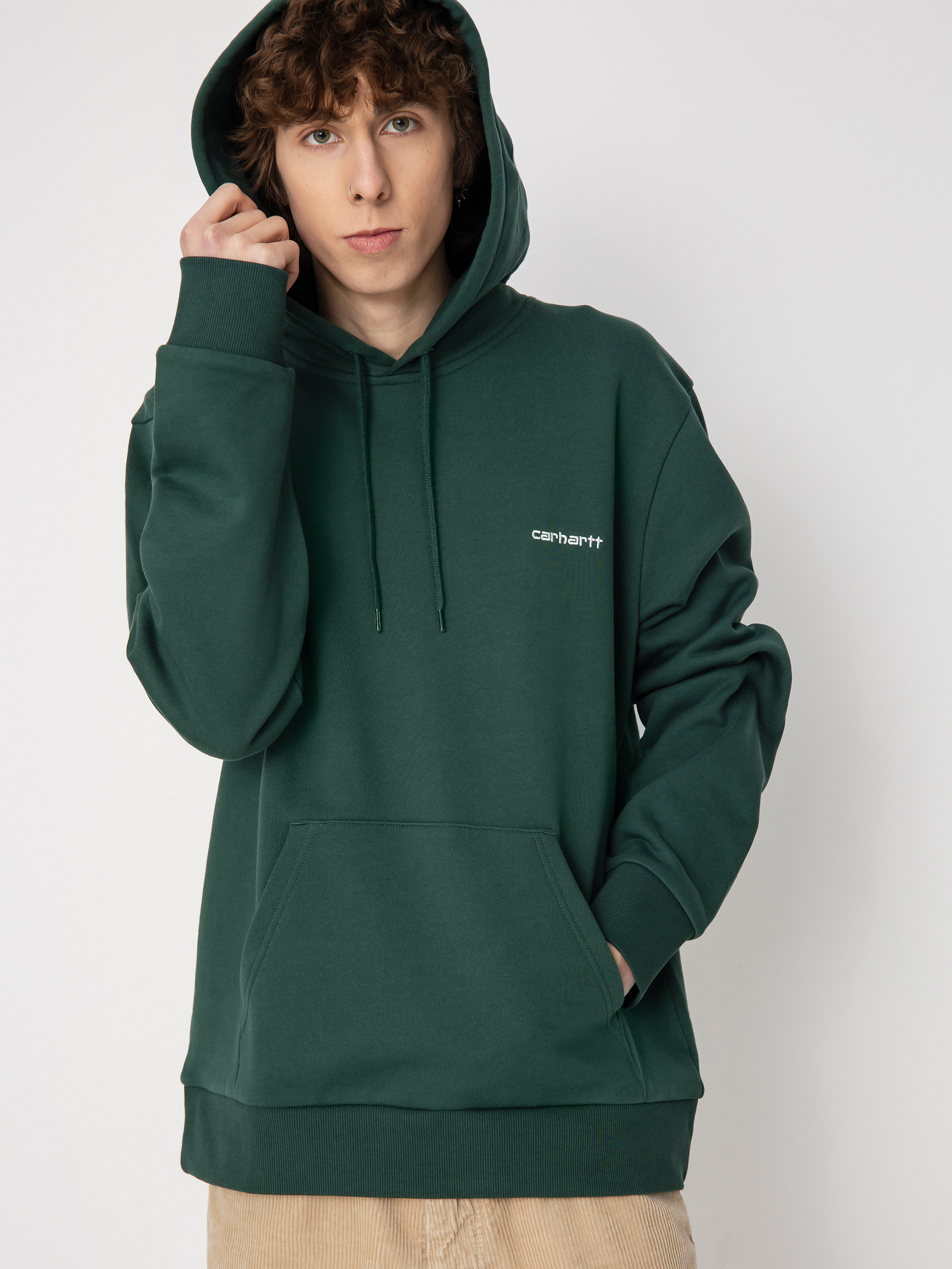 Carhartt WIP Script Embroidery HD Kapucnis pulóver (treehouse/white)