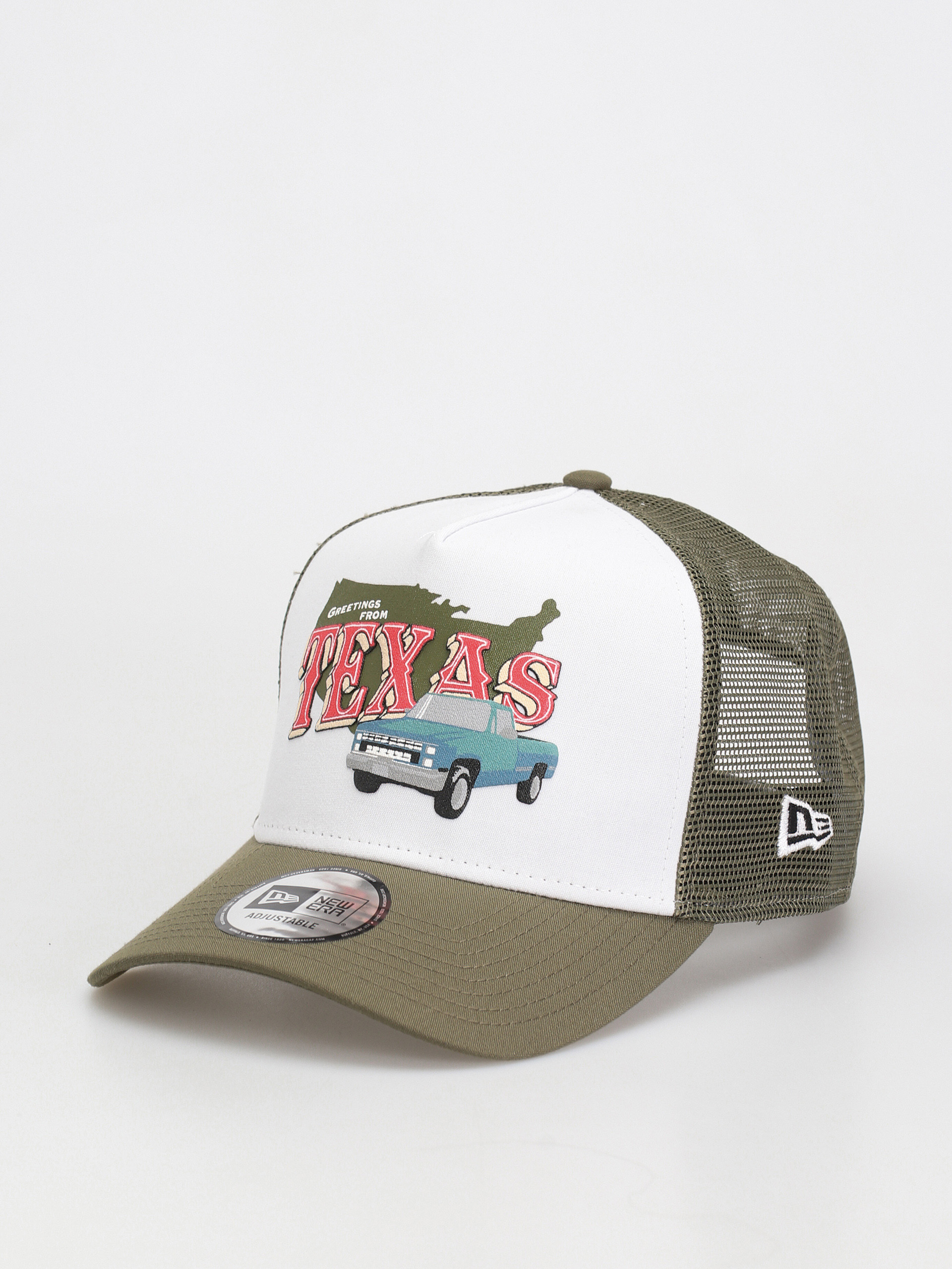 New Era US State Wordmark Trucker Baseball sapka (olive/white)