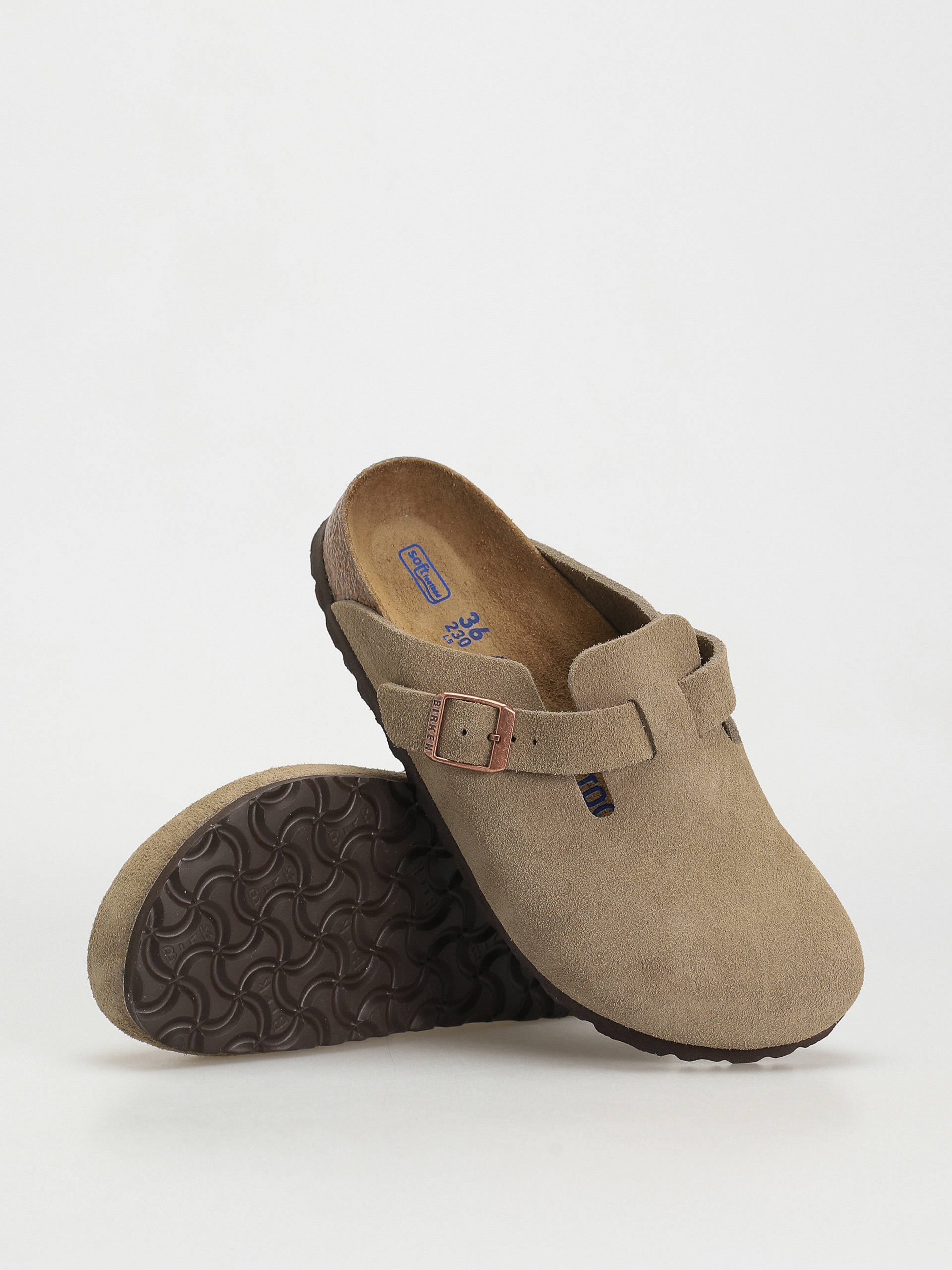 Birkenstock Boston Soft Footbed Suede Leather Narrow Flip-flop papucsok (taupe)