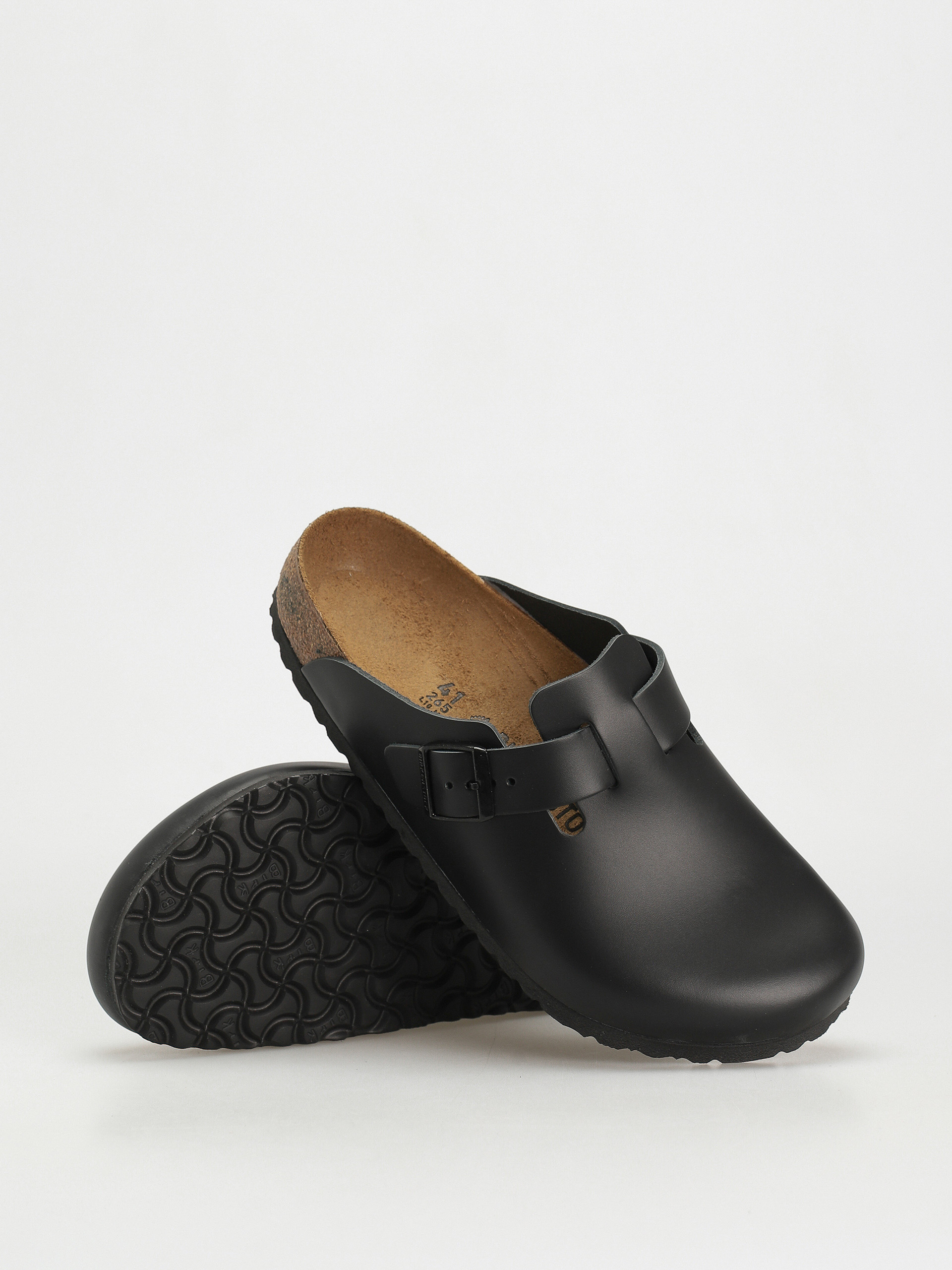 Birkenstock Boston Natural Leather Regular Flip-flop papucsok (black)