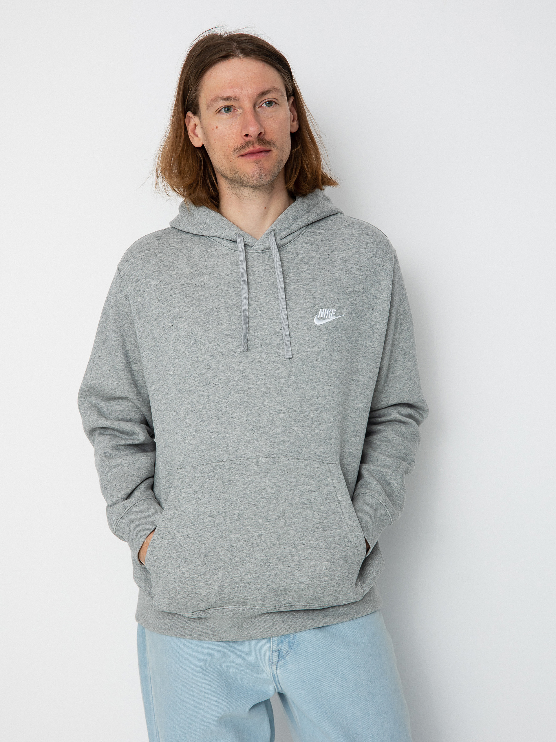 Nike Club Hoodie Po Bb HD Kapucnis pulóver (dk grey heather/matte silver/white)