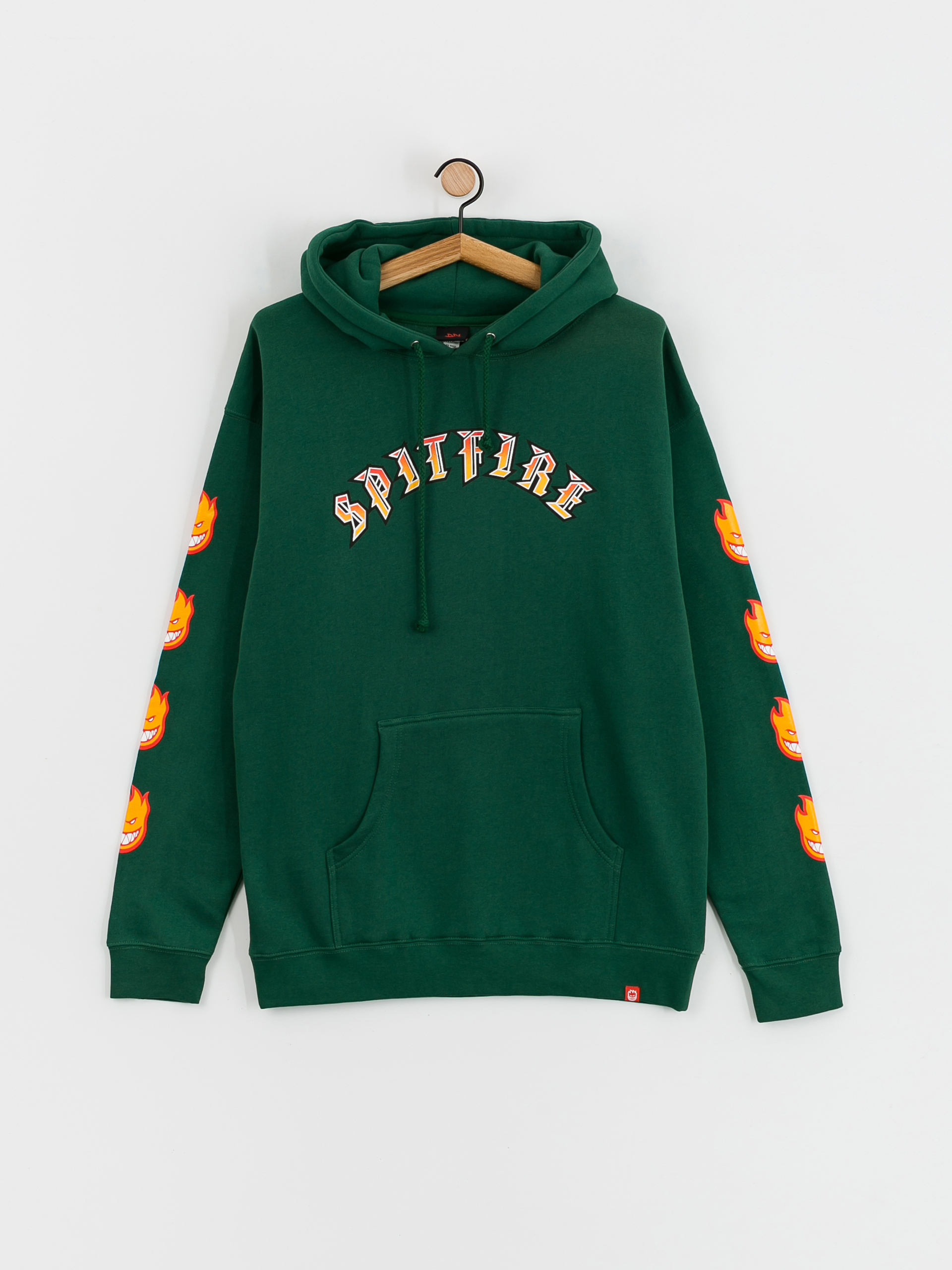 Spitfire Old E Bighead Fill Sleeve HD Kapucnis pulóver (dark green w/gold & red prints)
