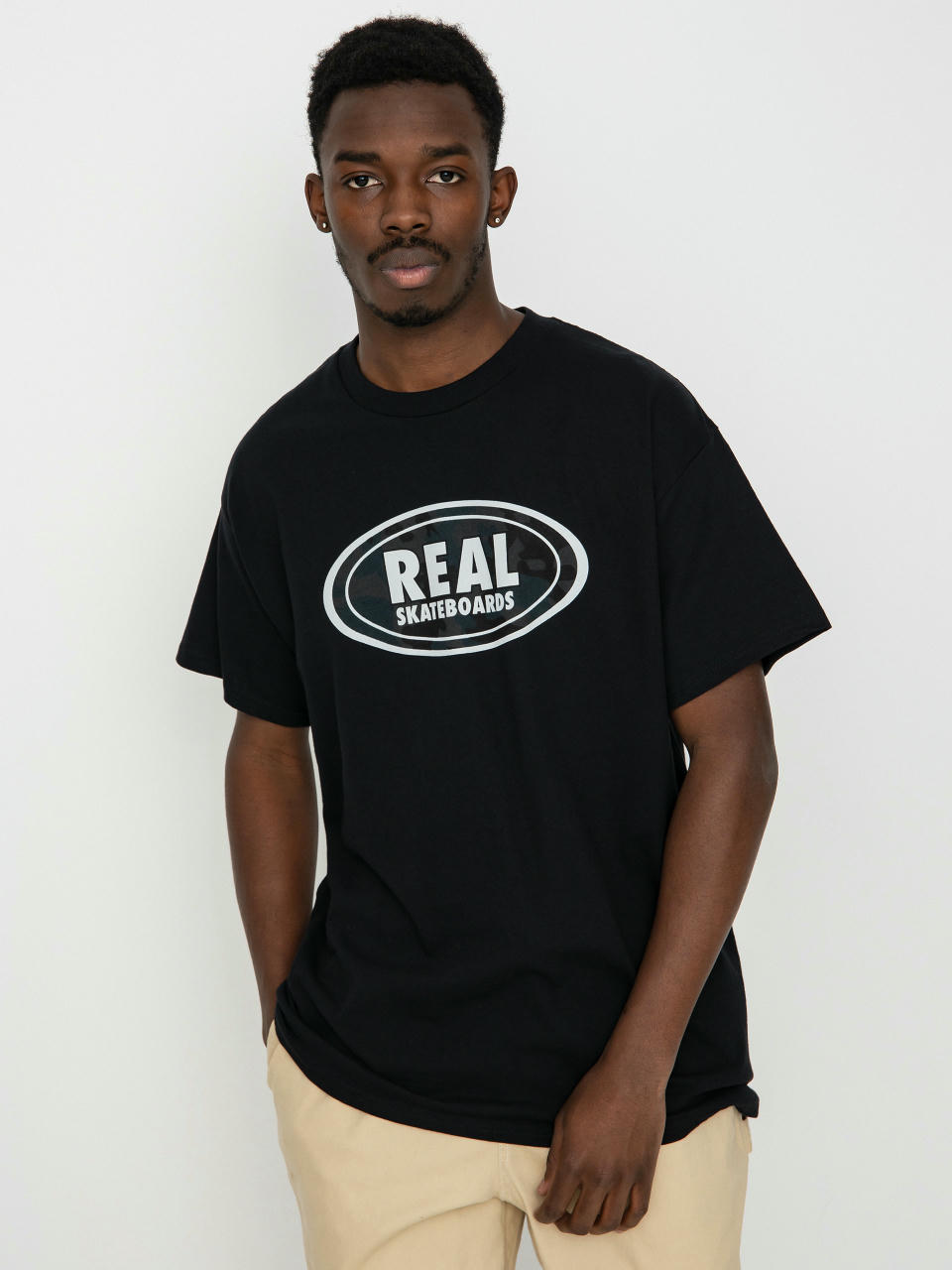 Real Oval póló (black w/grey & black print)