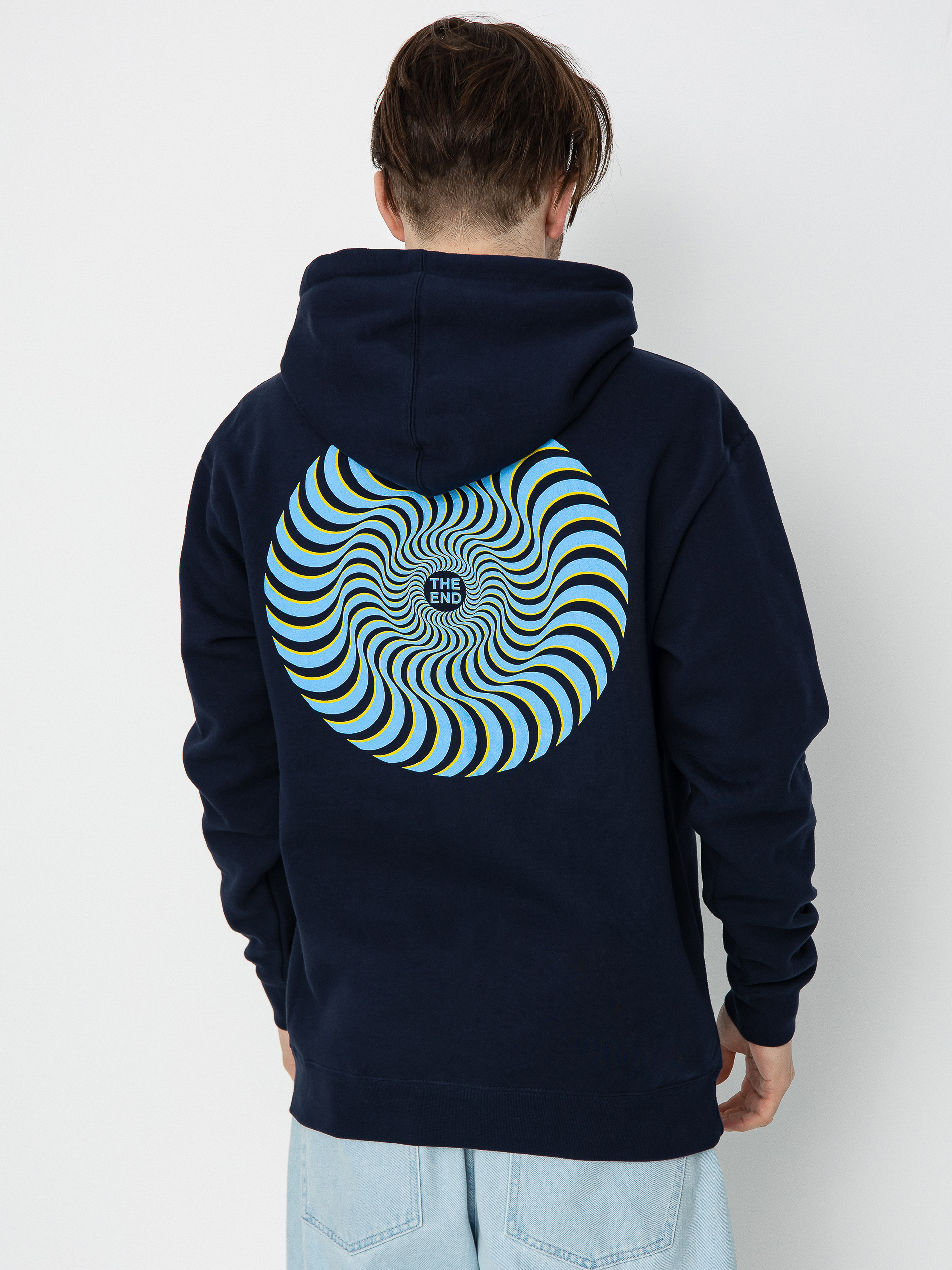Spitfire Classic Swirl Overlay HD Kapucnis pulóver (deep navy w/blue & yellow prints)