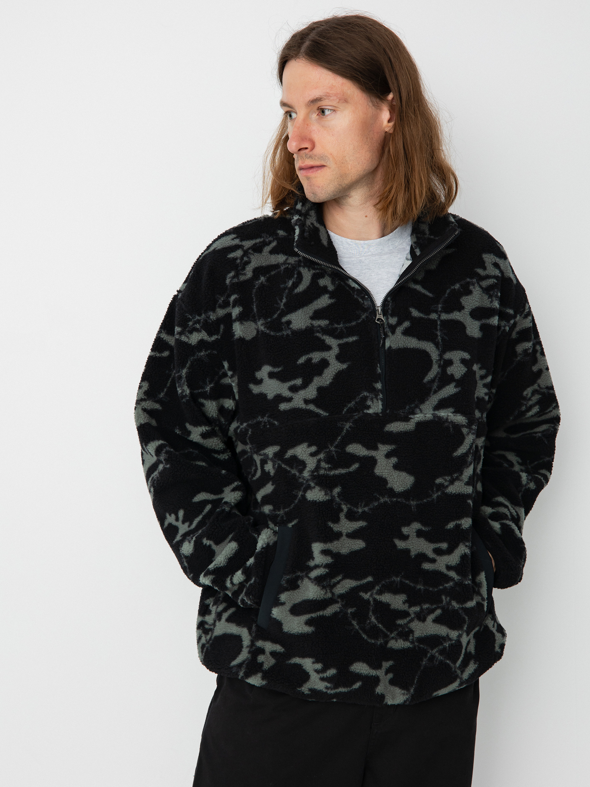 Quiksilver Mikey Zip Sherpa Polár pulóver (black mongrel)