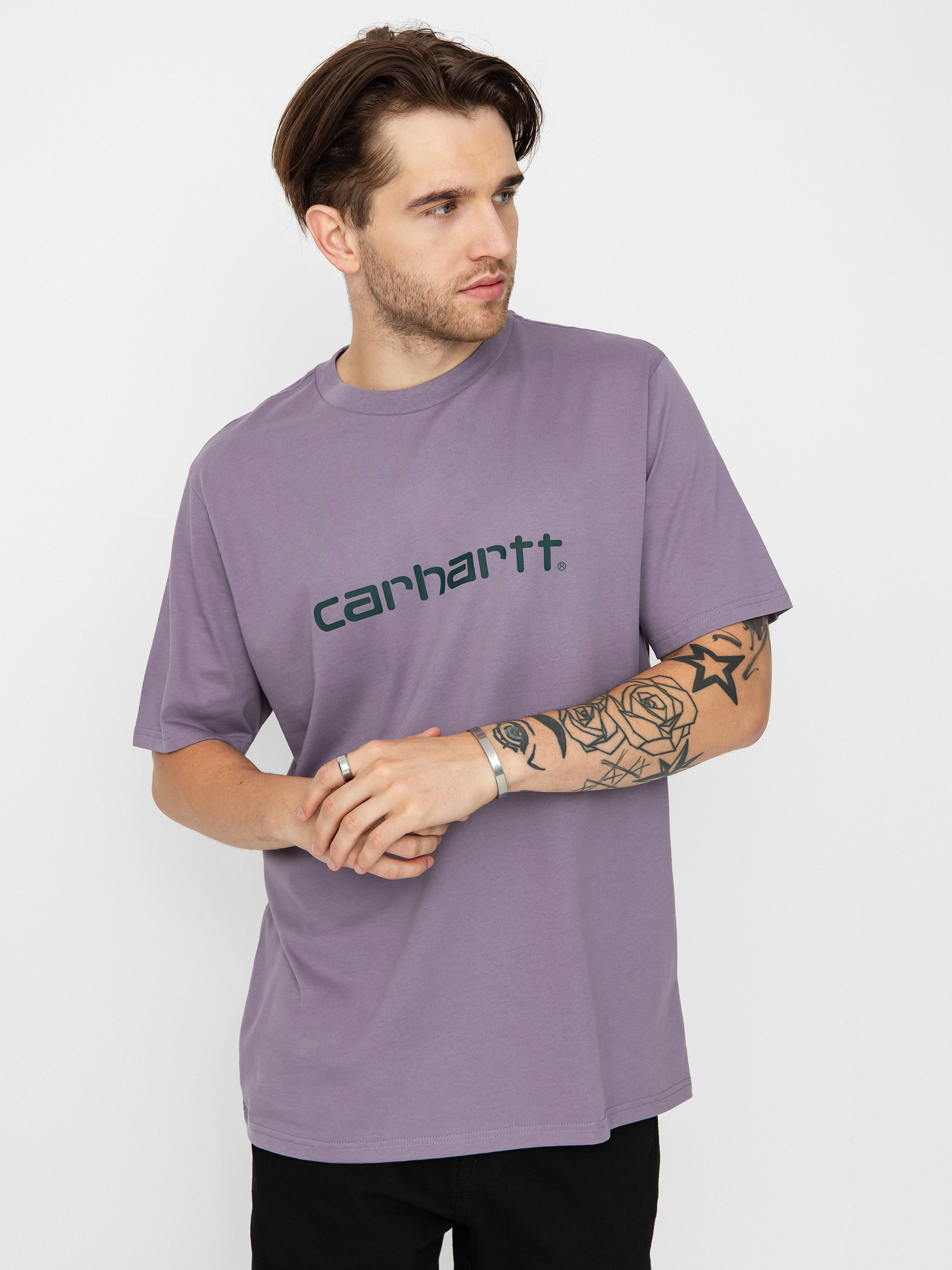 Carhartt WIP Script póló (glassy purple/discovery green)