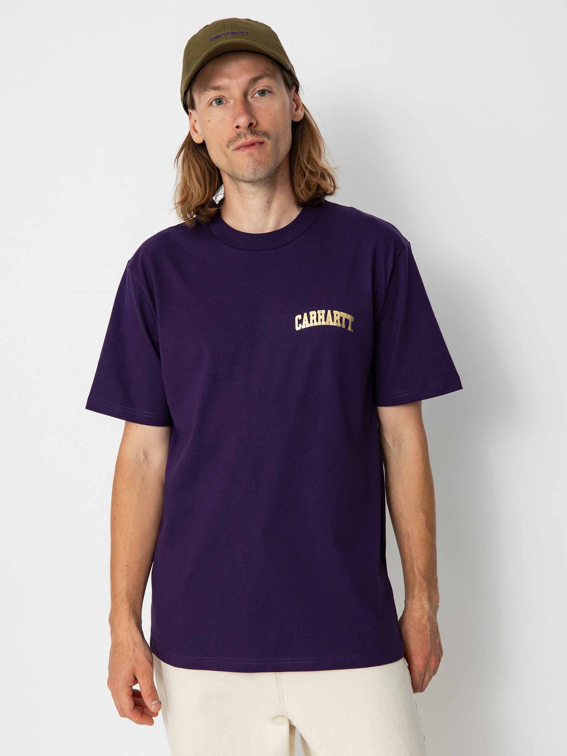 Carhartt WIP University Script póló (cassis/gold)