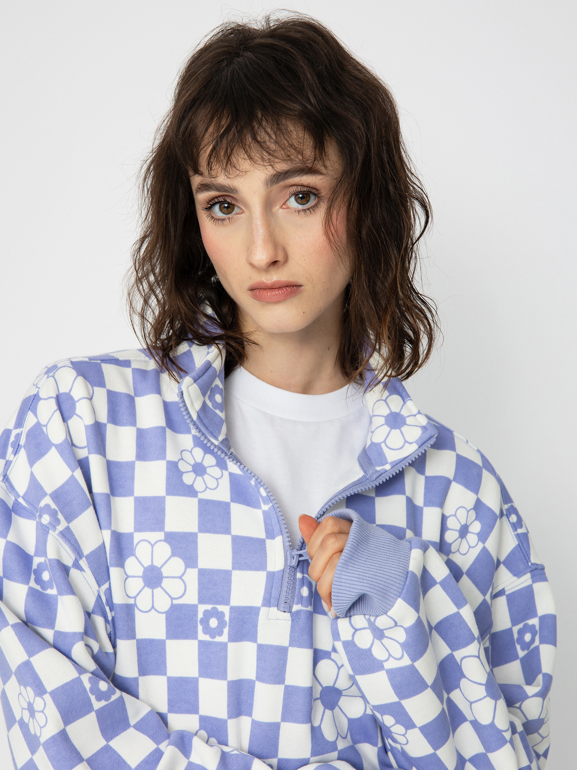 Vans Fairlands Mock Neck Pulóver Wmn (floral checkerboard sweet lavender)