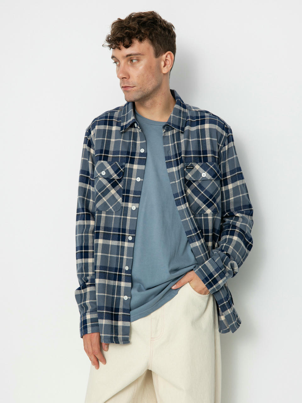 Brixton Bowery Flannel Ls Ing (flint blue/twilight blue/beige)