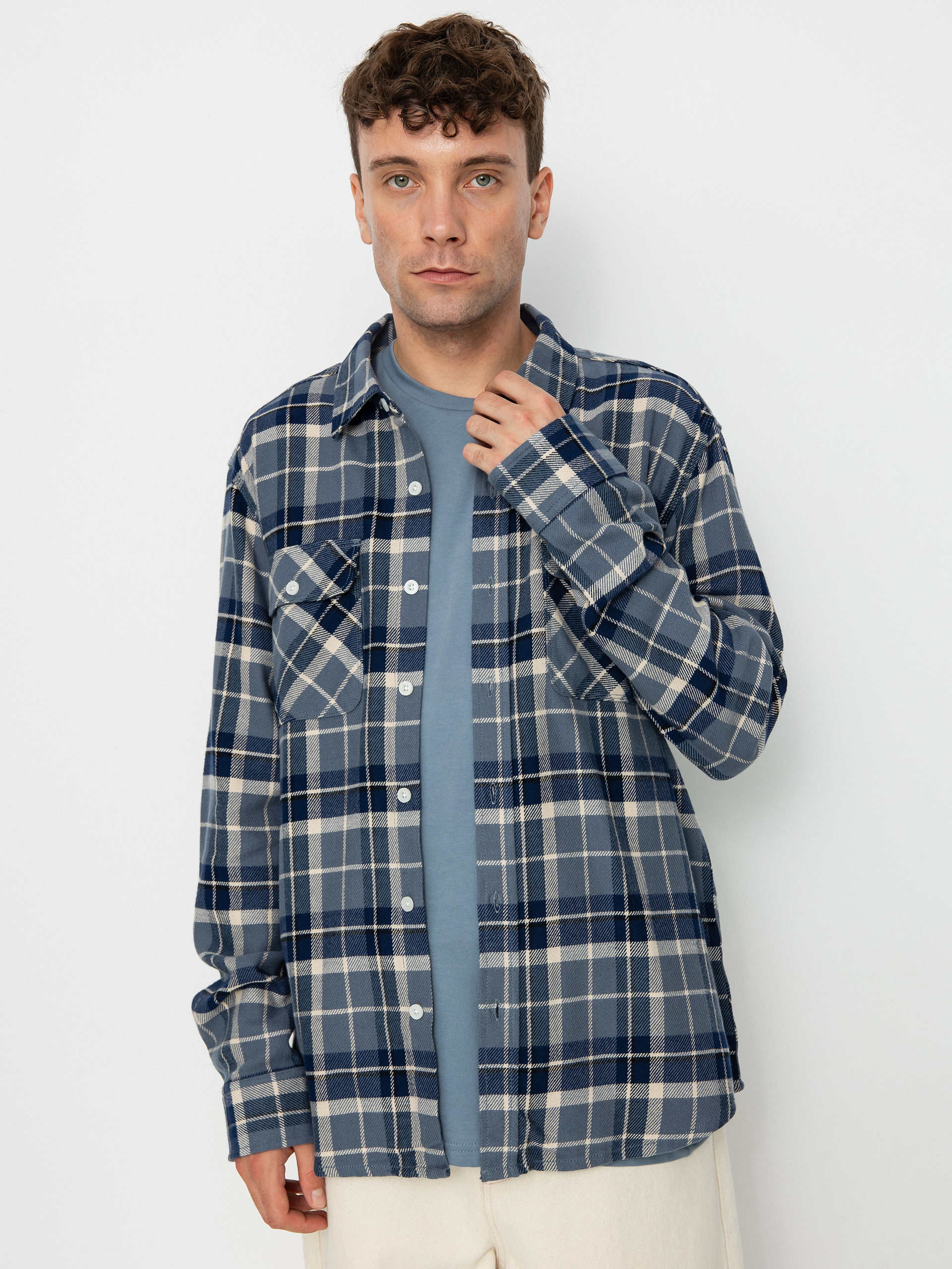 Brixton Bowery Flannel Ls Ing (flint blue/twilight blue/beige)