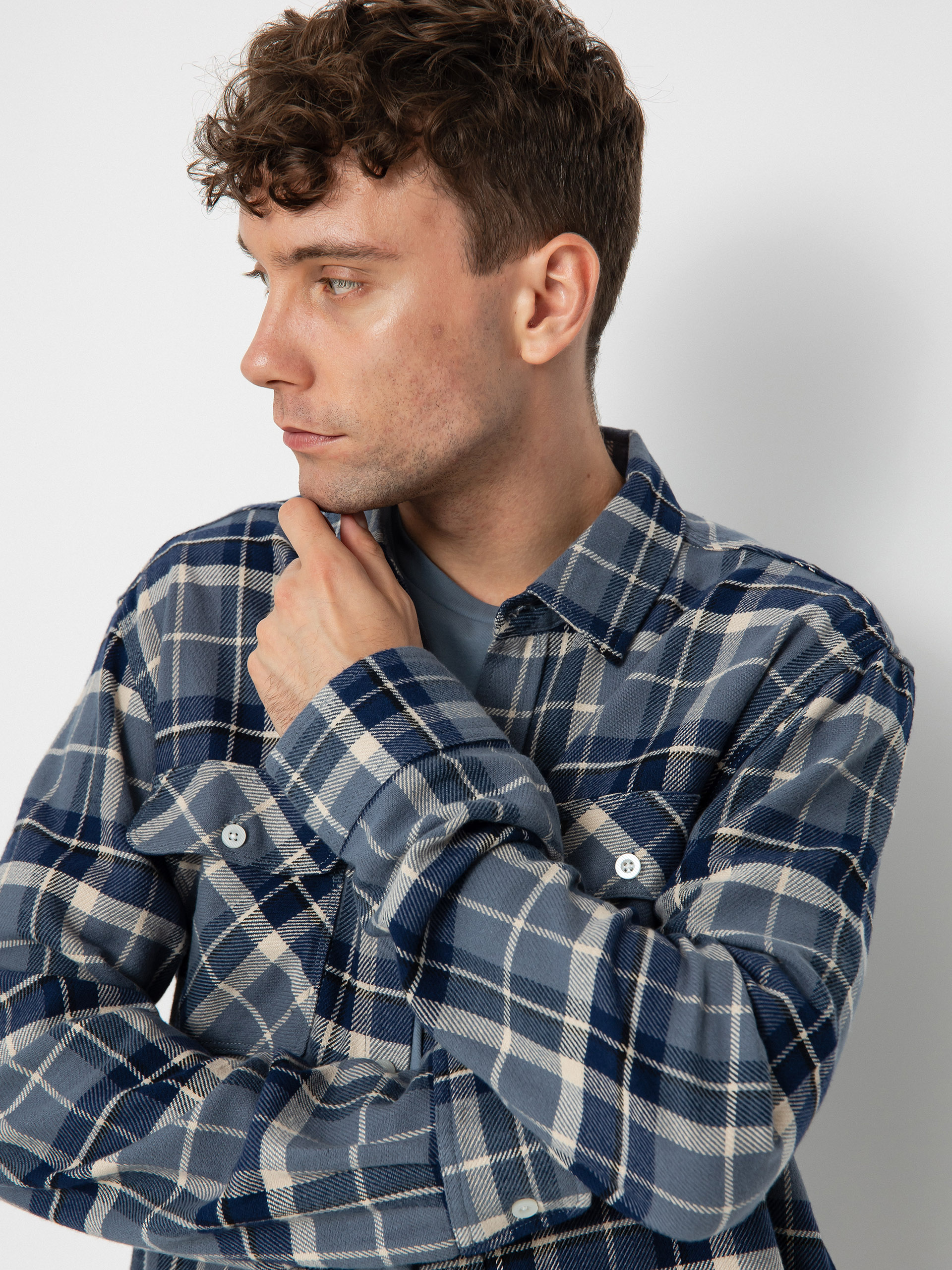 Brixton Bowery Flannel Ls Ing (flint blue/twilight blue/beige)