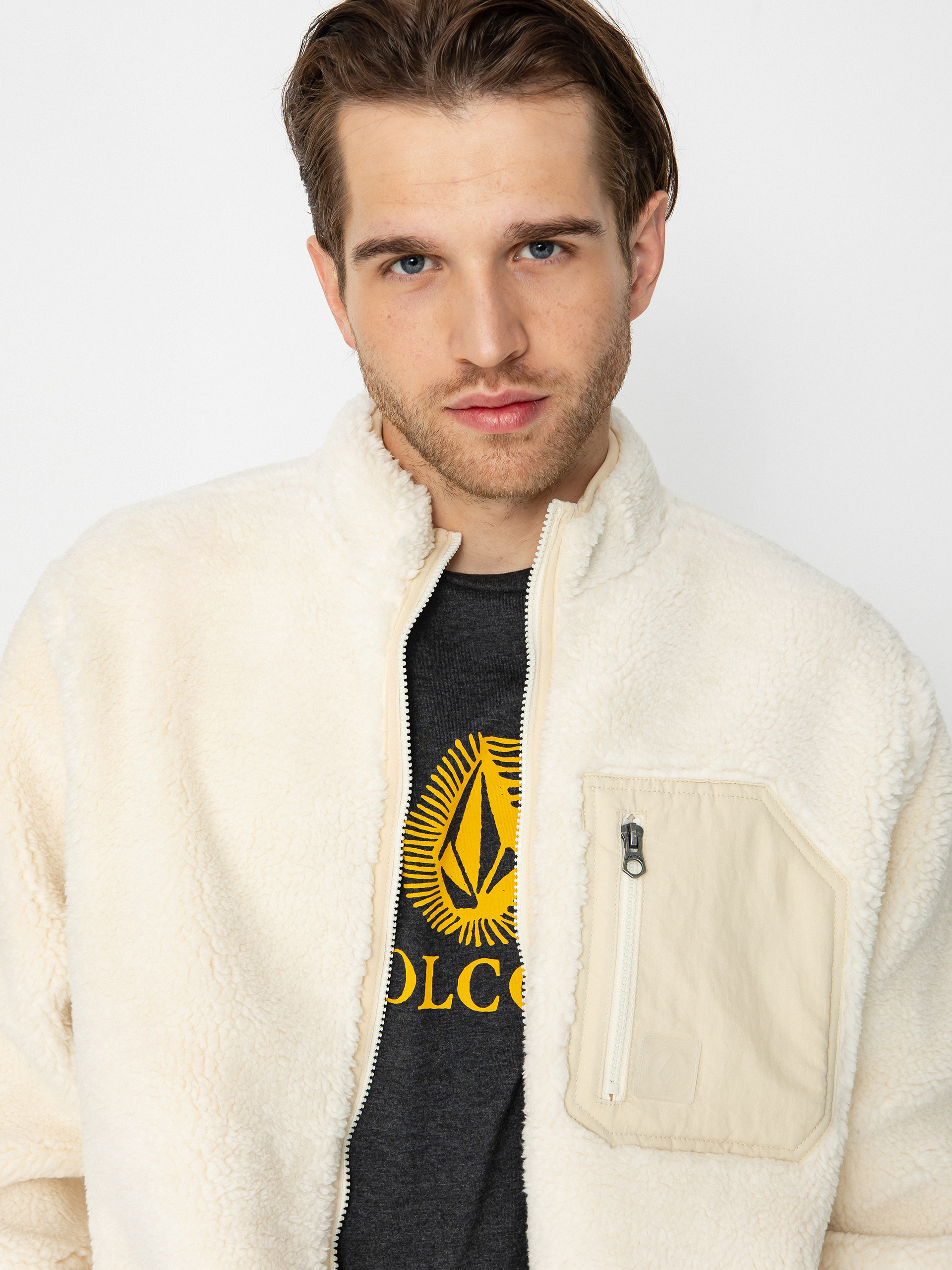 Férfi Volcom Muzzer Fuzzar Zip Kapucnis pulóver (dirty white)