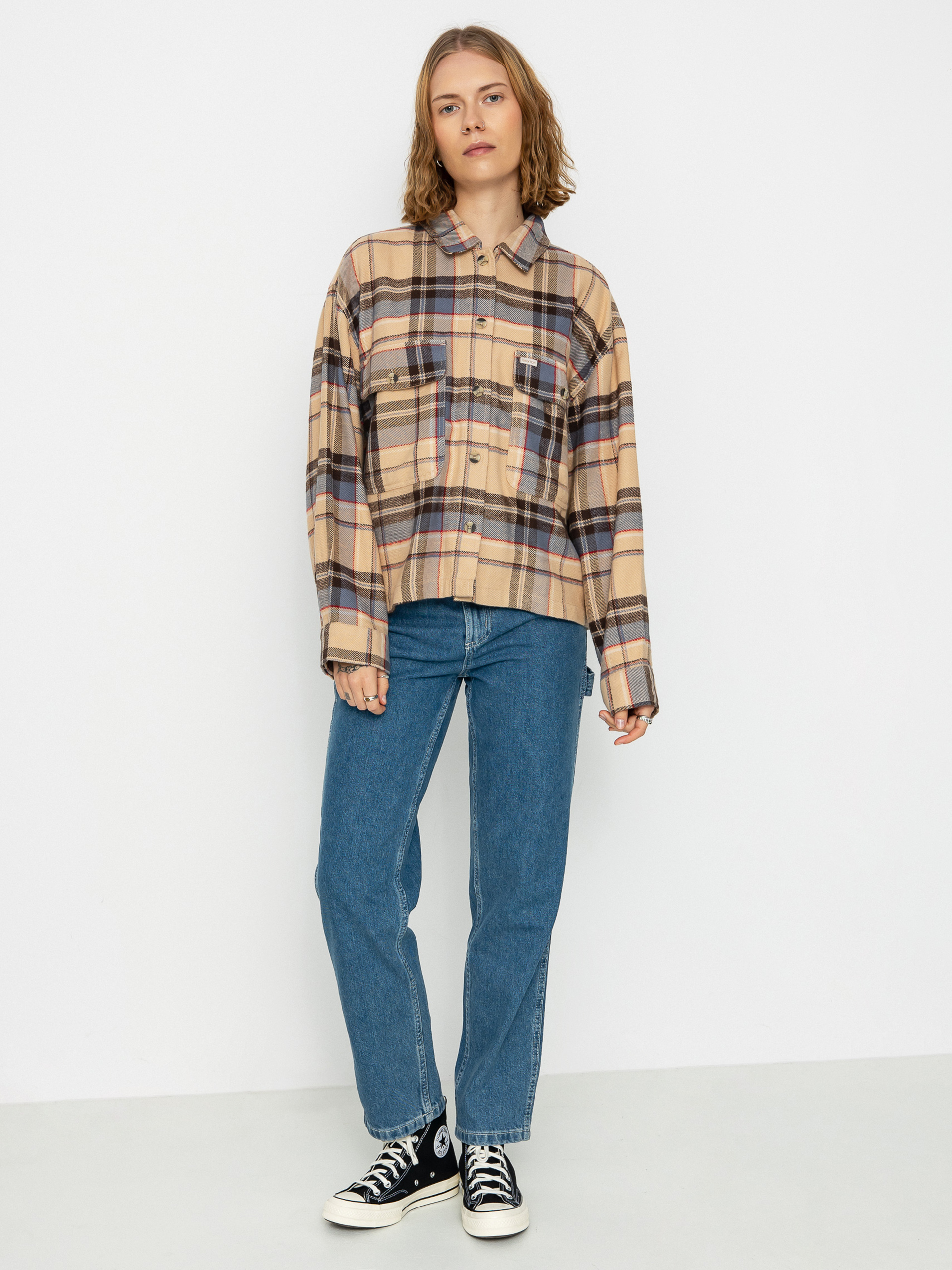 Brixton Bowery Flannel Ls Ing Wmn (sesame/flint blue)