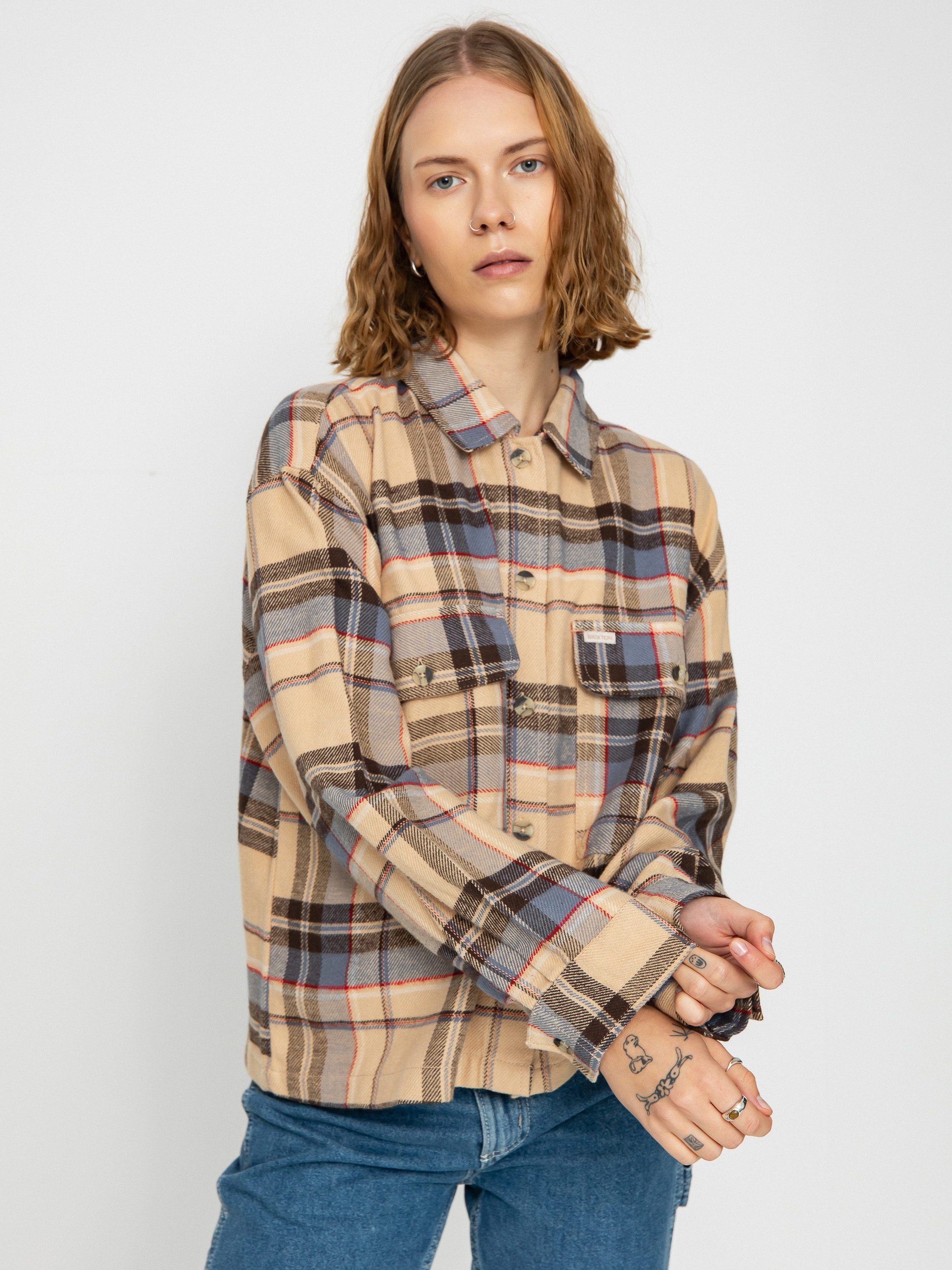 Brixton Bowery Flannel Ls Ing Wmn (sesame/flint blue)