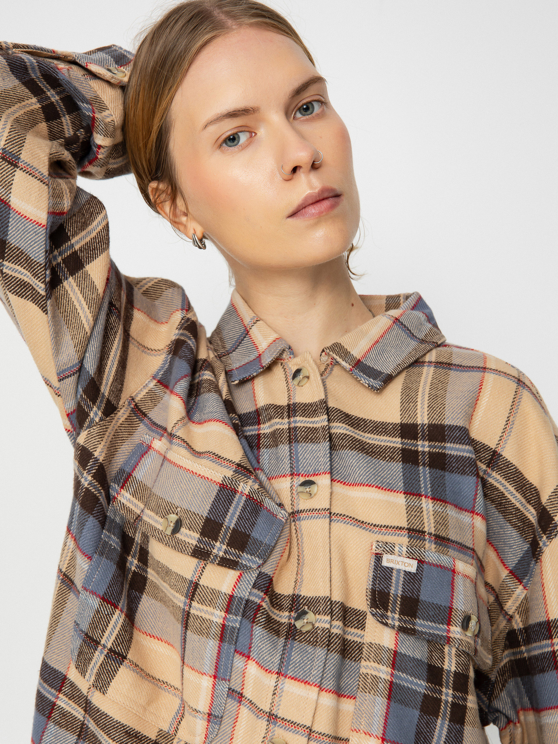 Brixton Bowery Flannel Ls Ing Wmn (sesame/flint blue)