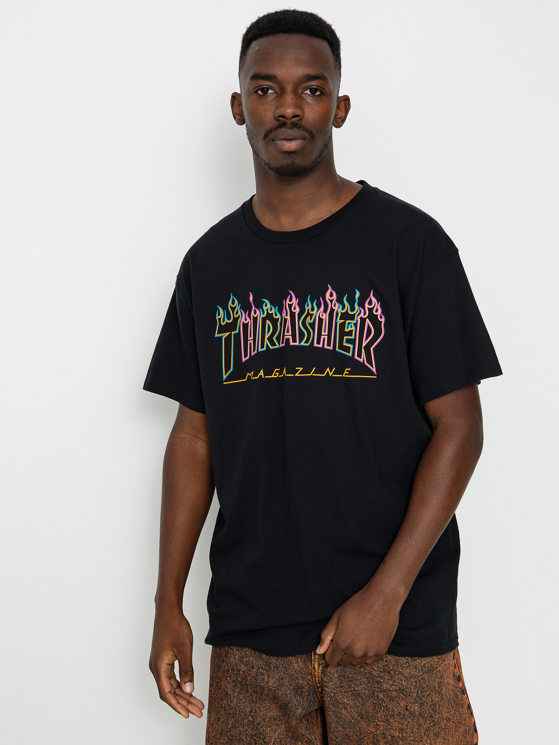 Thrasher Double Flame Neon póló (black)
