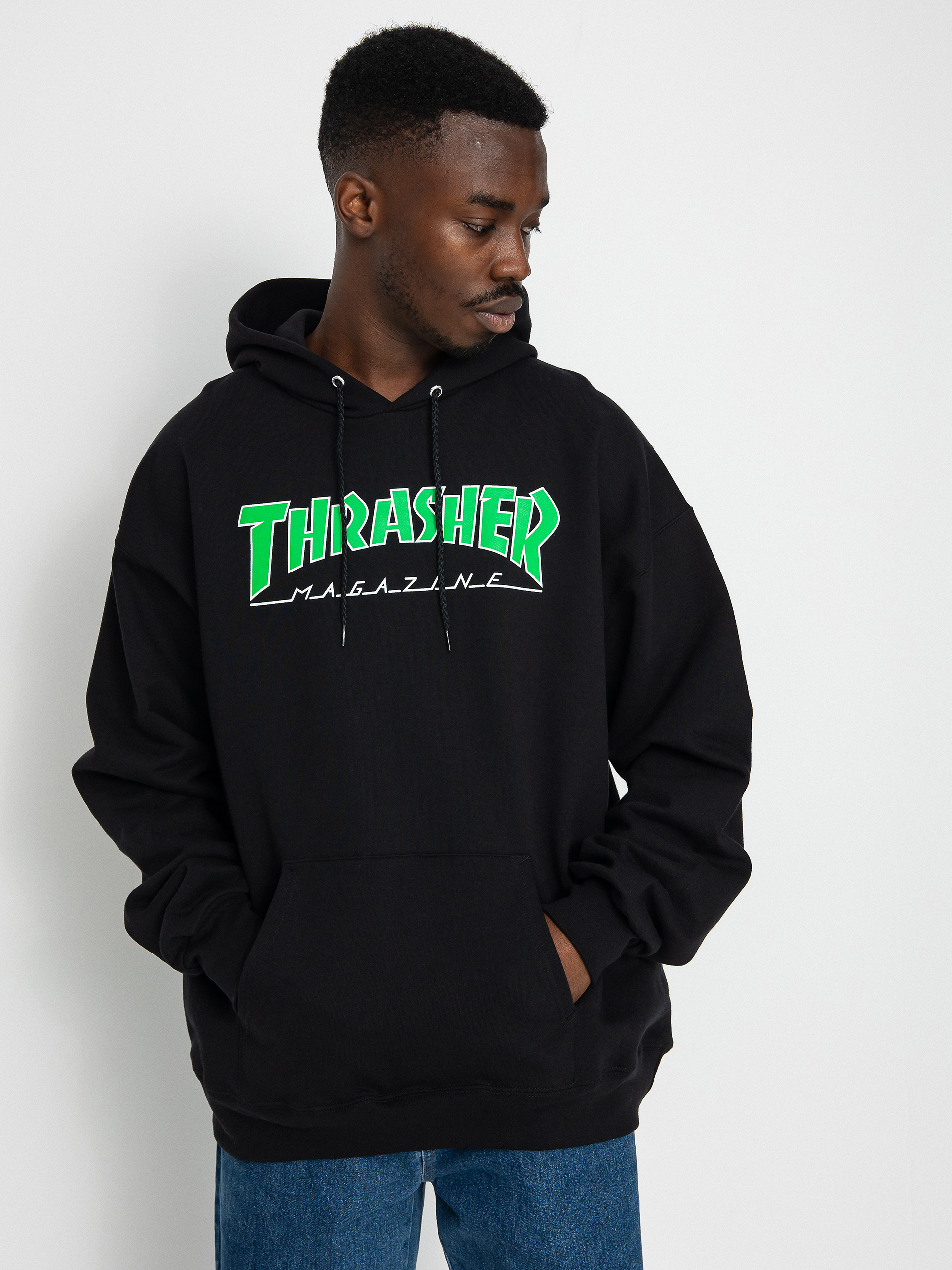 Thrasher Outlined HD Kapucnis pulóver (black/green)