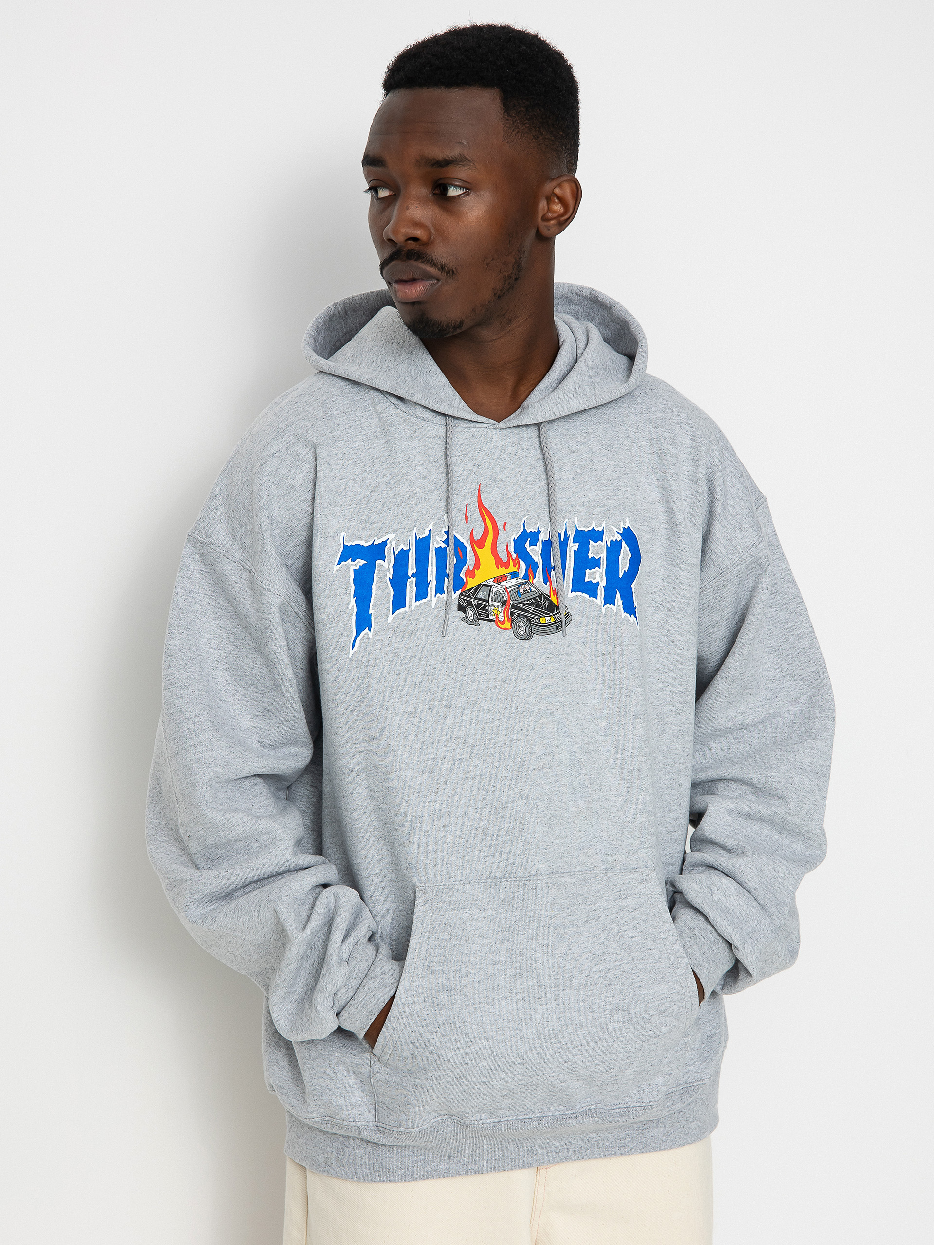 Thrasher Cop Car HD Kapucnis pulóver (grey)