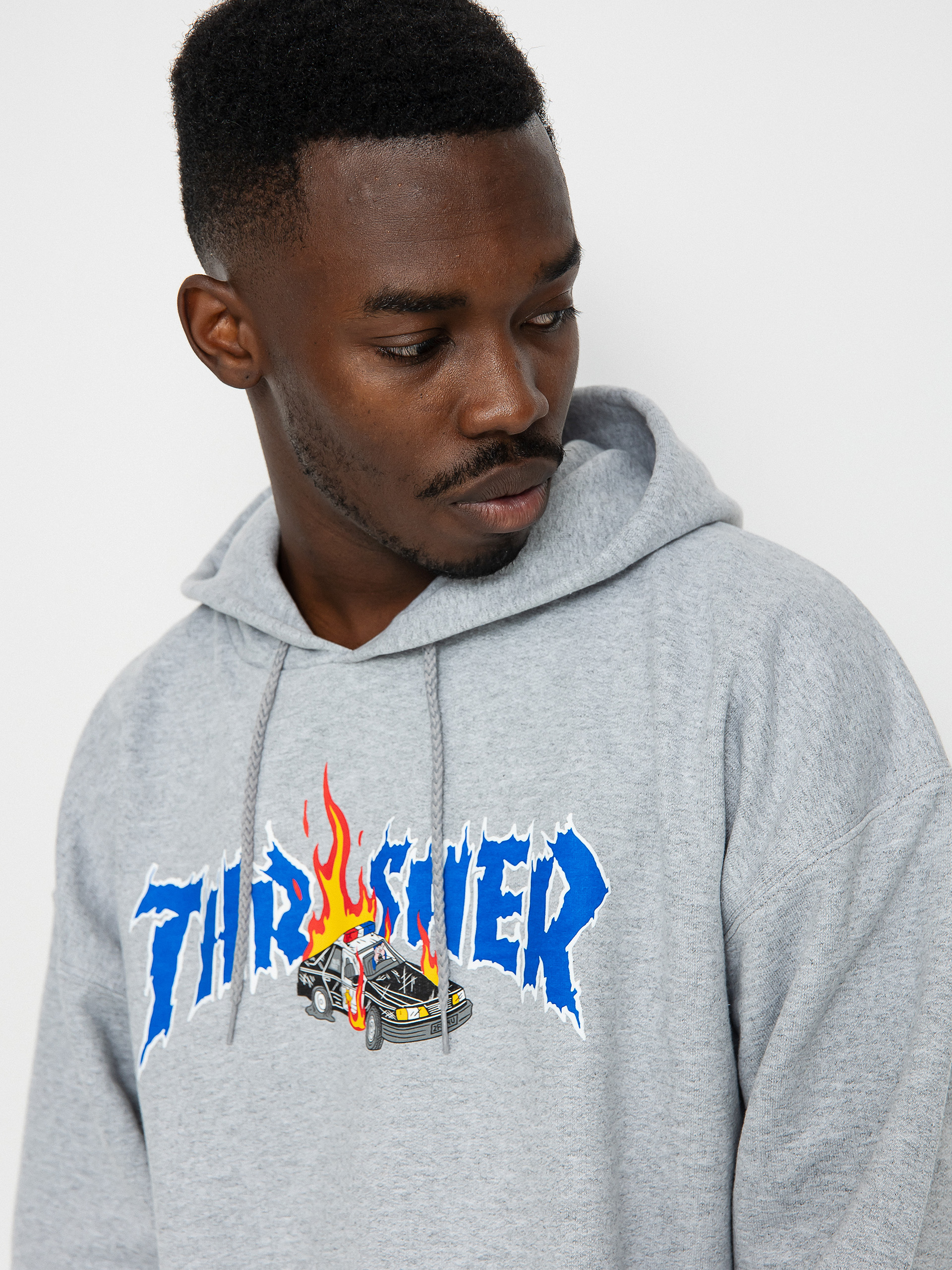 Thrasher Cop Car HD Kapucnis pulóver (grey)