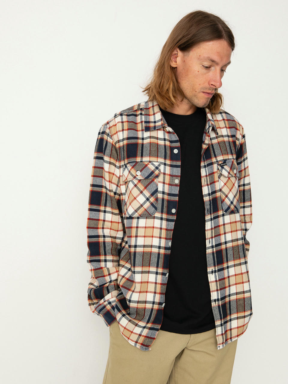 Brixton Bowery Flannel Ls Ing (washed navy/barn red/off white)