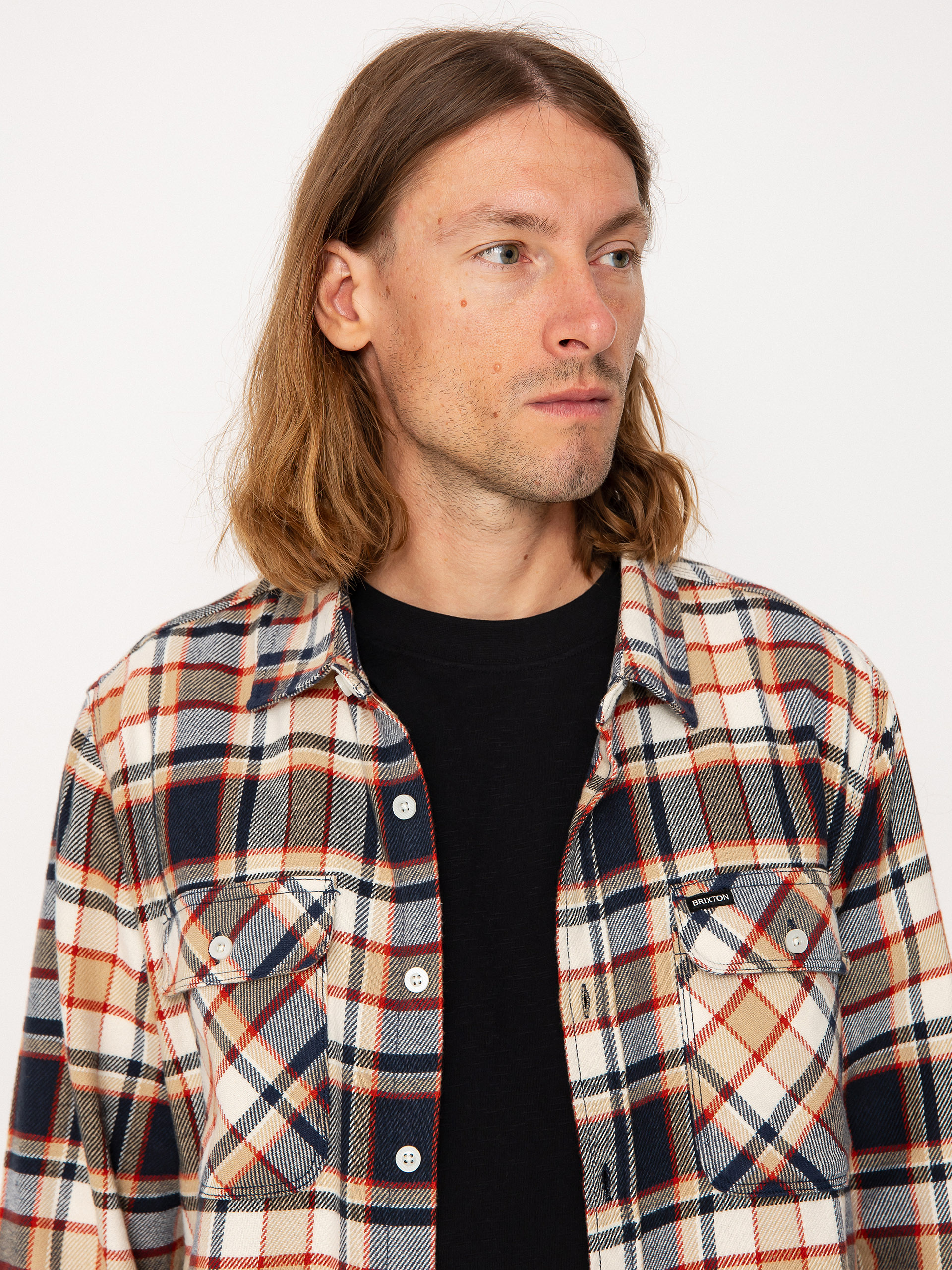 Brixton Bowery Flannel Ls Ing (washed navy/barn red/off white)