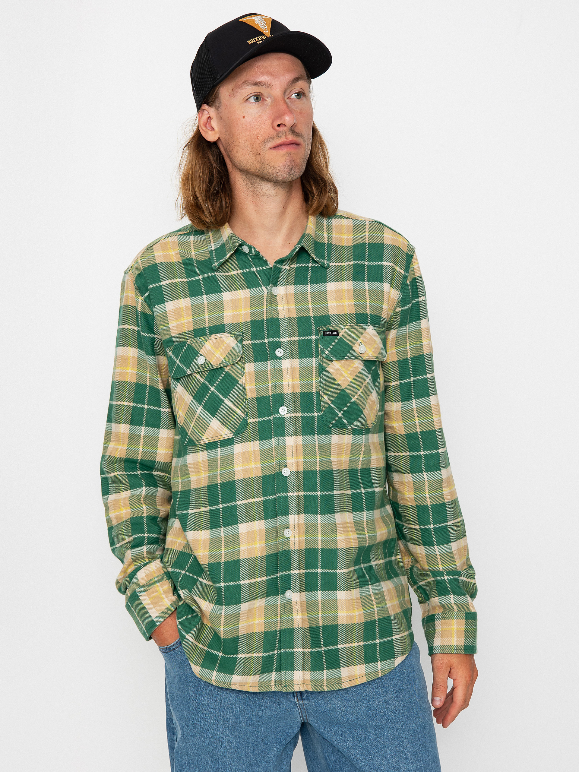 Brixton Bowery Flannel Ls Ing (washed pine needle/washed gold)