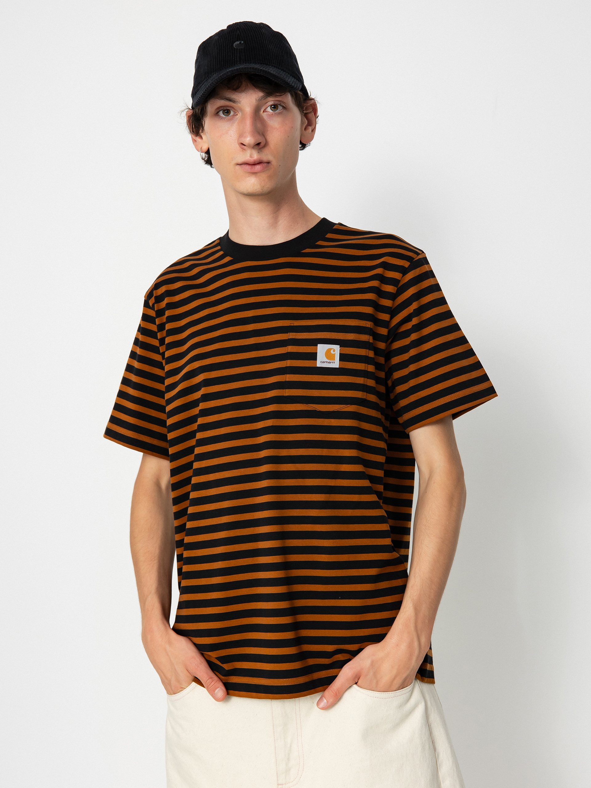 Carhartt WIP Seidler Pocket Póló (seidler stripe deep h brown/black)