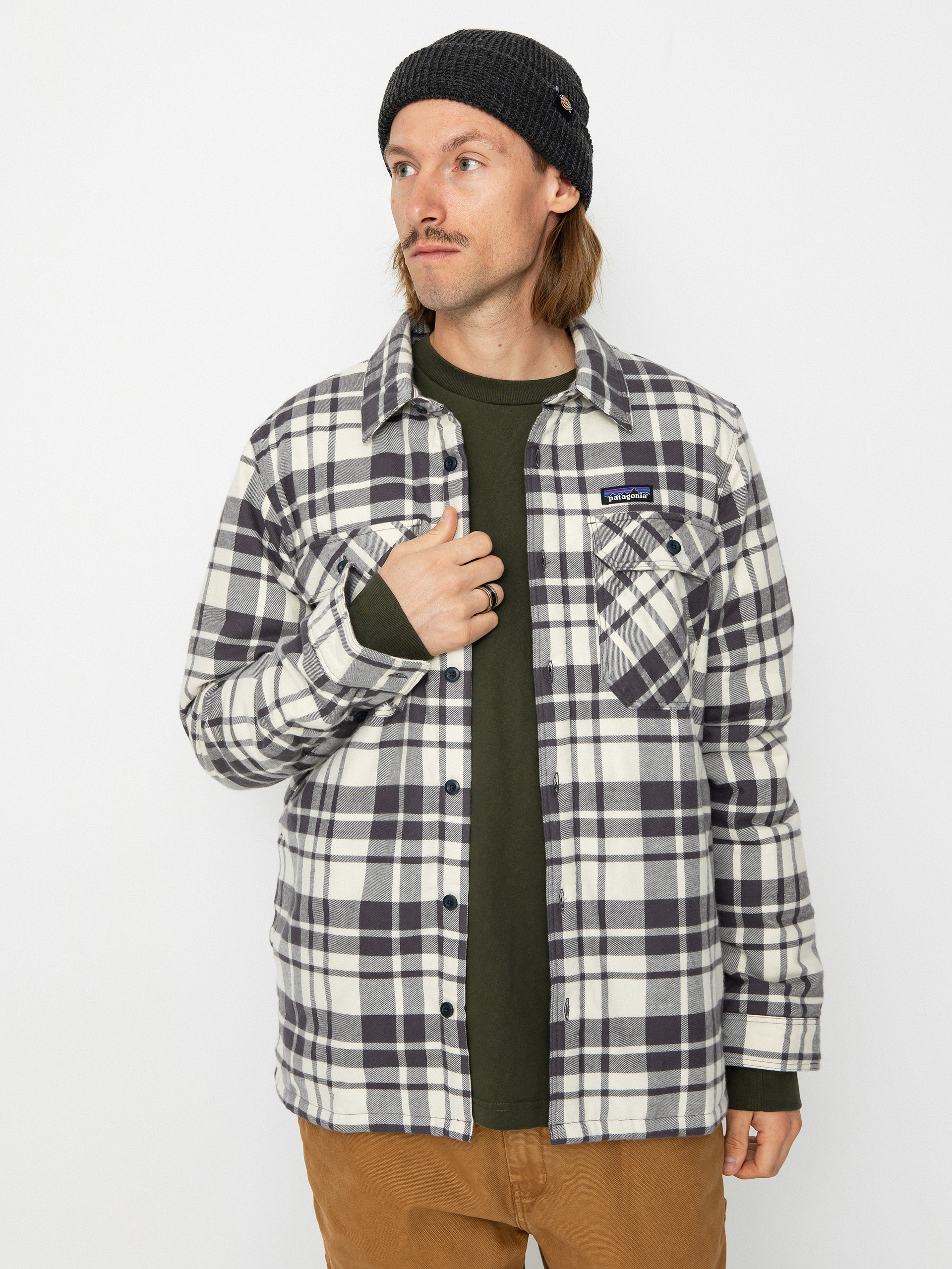 Patagonia Insulated Organic Cotton Fjord Flannel Dzseki (ice caps/smolder blue)