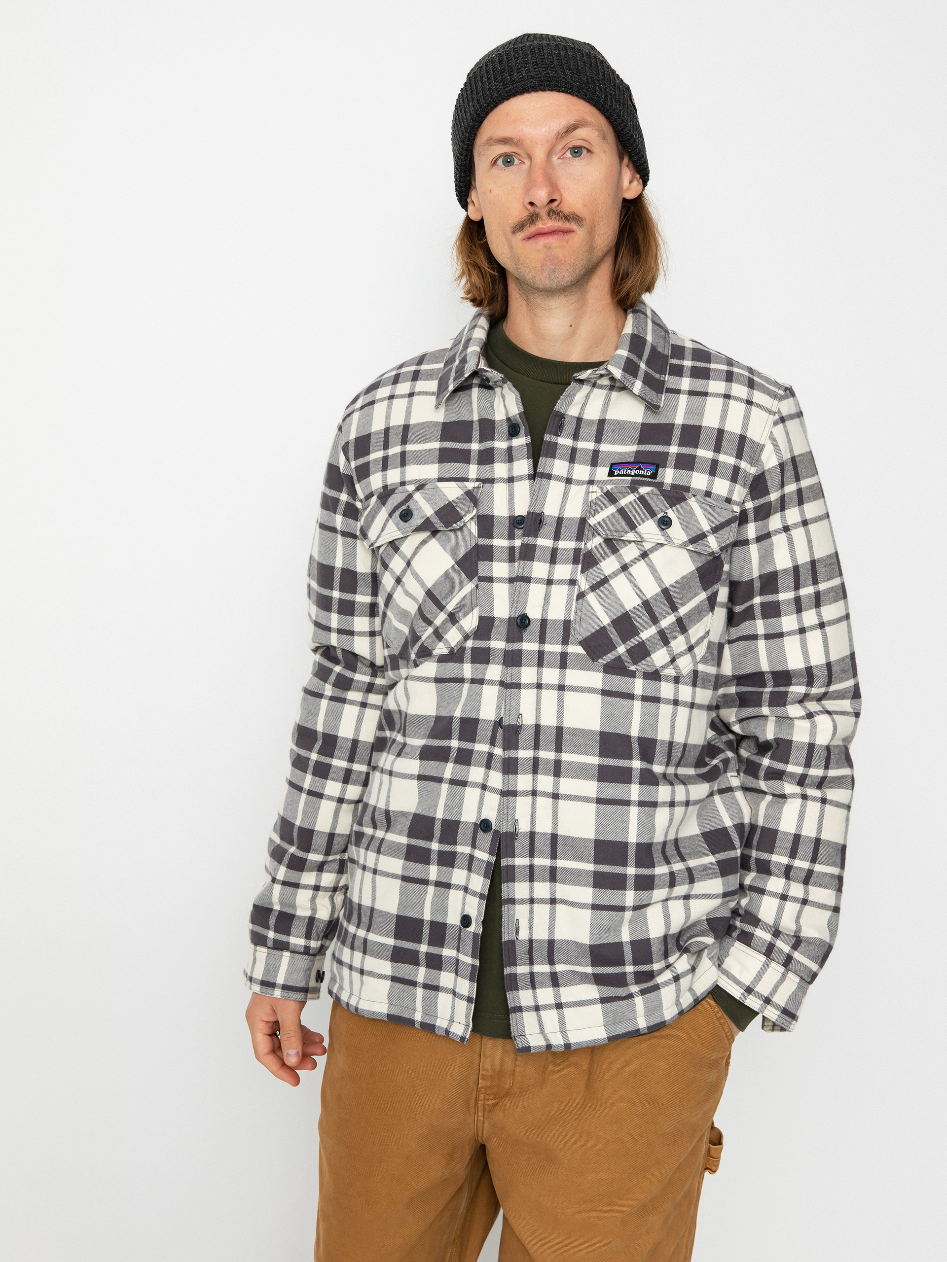 Patagonia Insulated Organic Cotton Fjord Flannel Dzseki (ice caps/smolder blue)