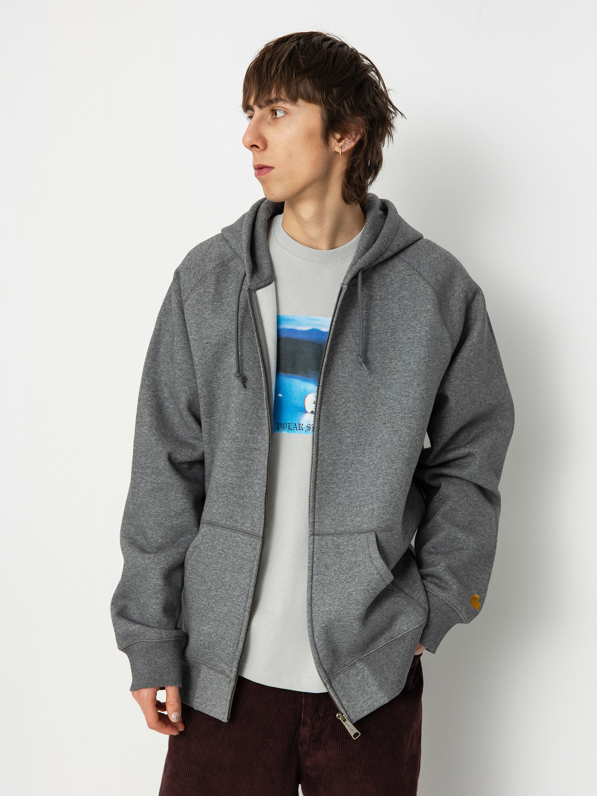 Carhartt WIP Chase ZHD Kapucnis pulóver (dark grey heather/gold)