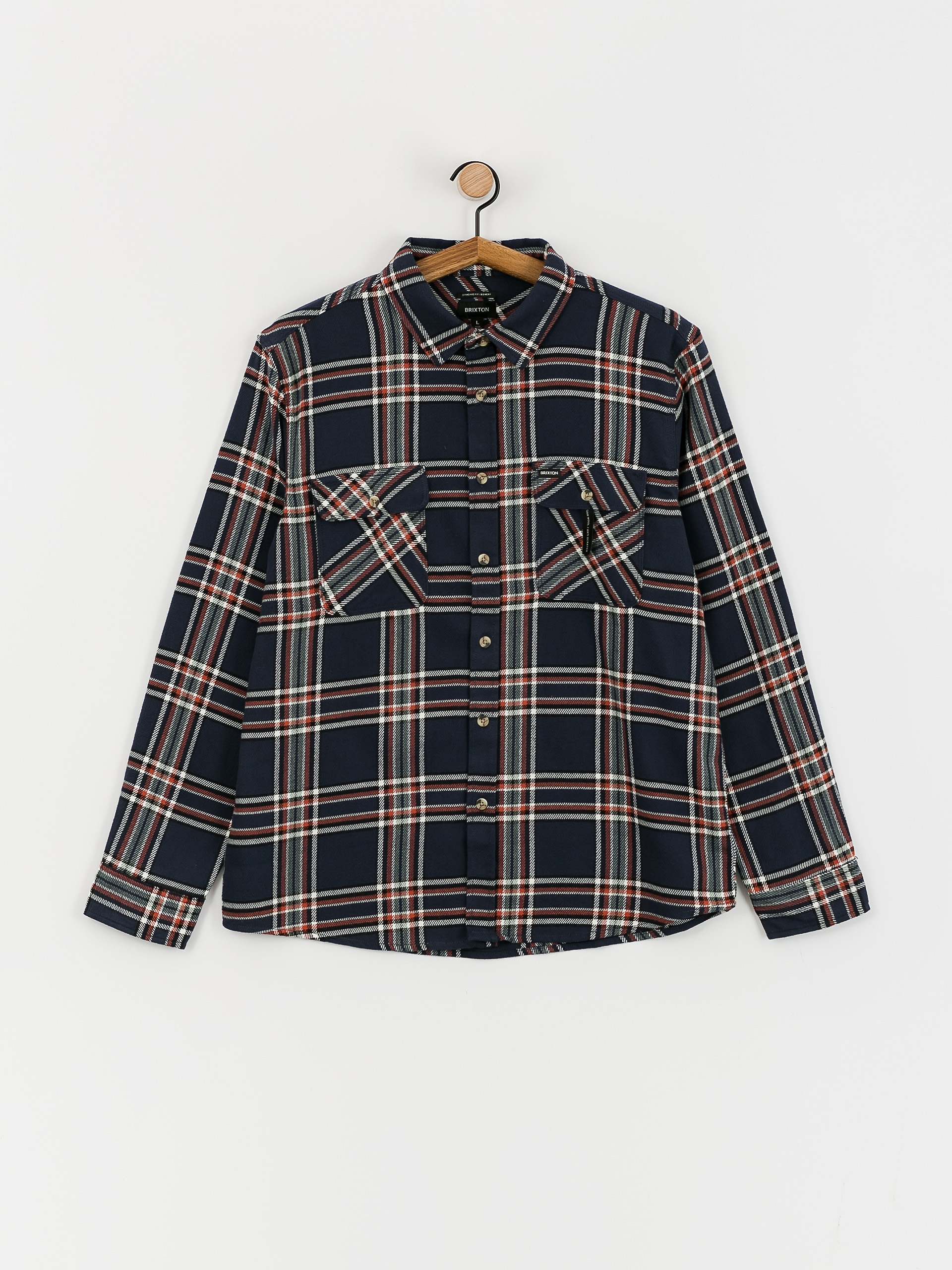 Brixton Bowery Flannel Ls Ing (washed navy/off white/terracot)