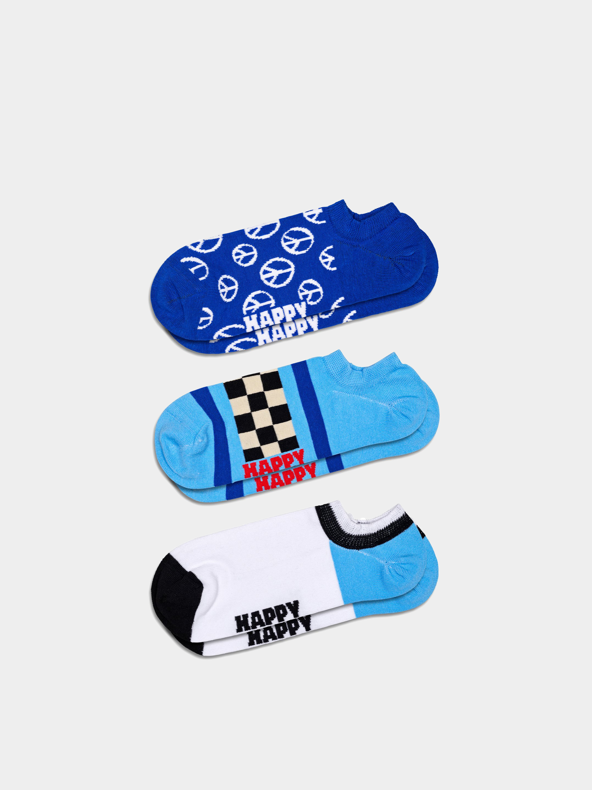 Happy Socks 3-Pack Blue Peace No Show Zokni (navy)