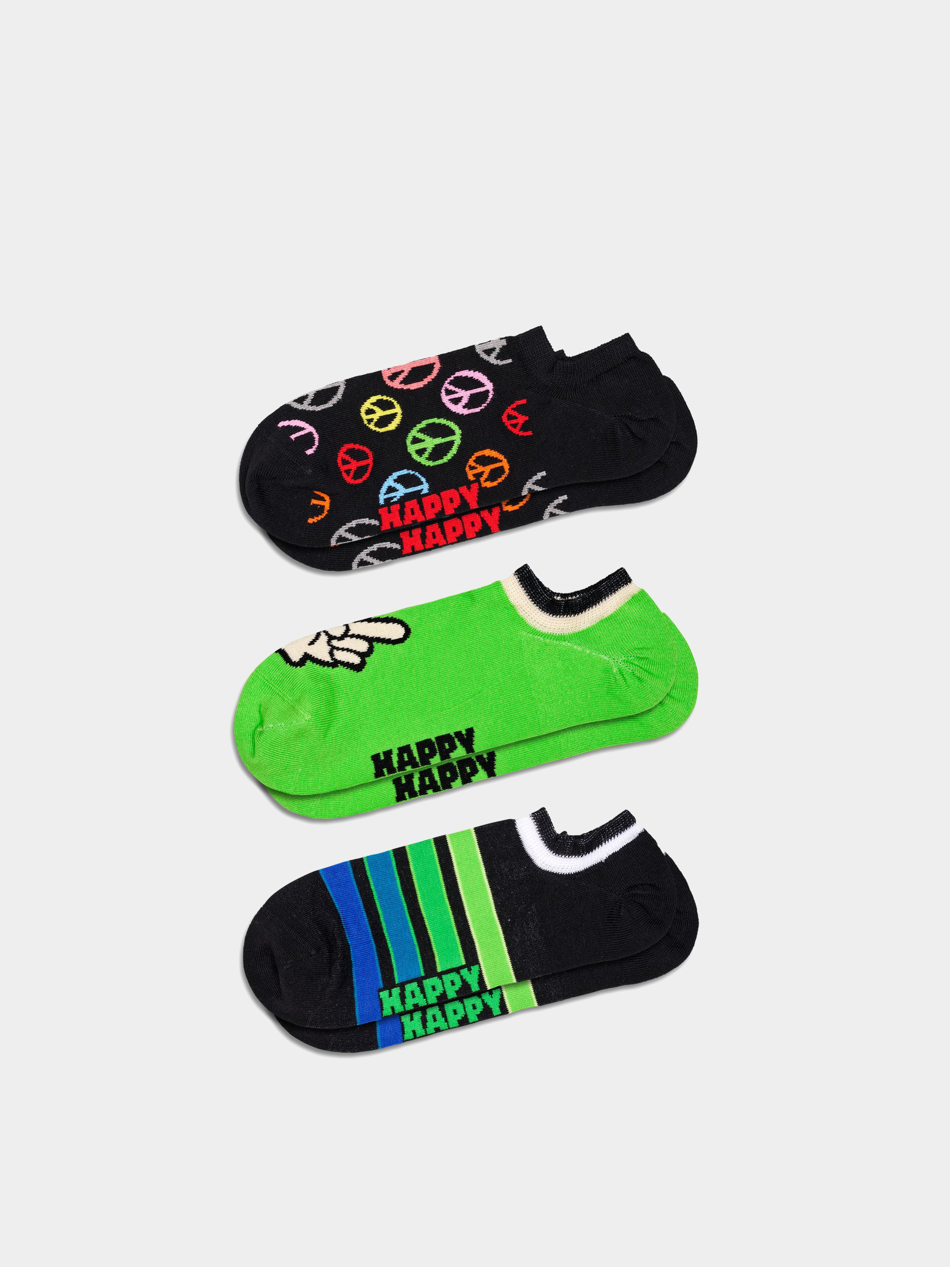 Happy Socks 3-Pack Peace No Show Zokni (black)