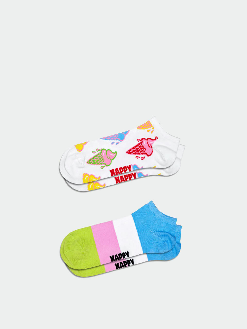 Happy Socks 2-Pack Ice Cream & Stripe Low Zokni (white)