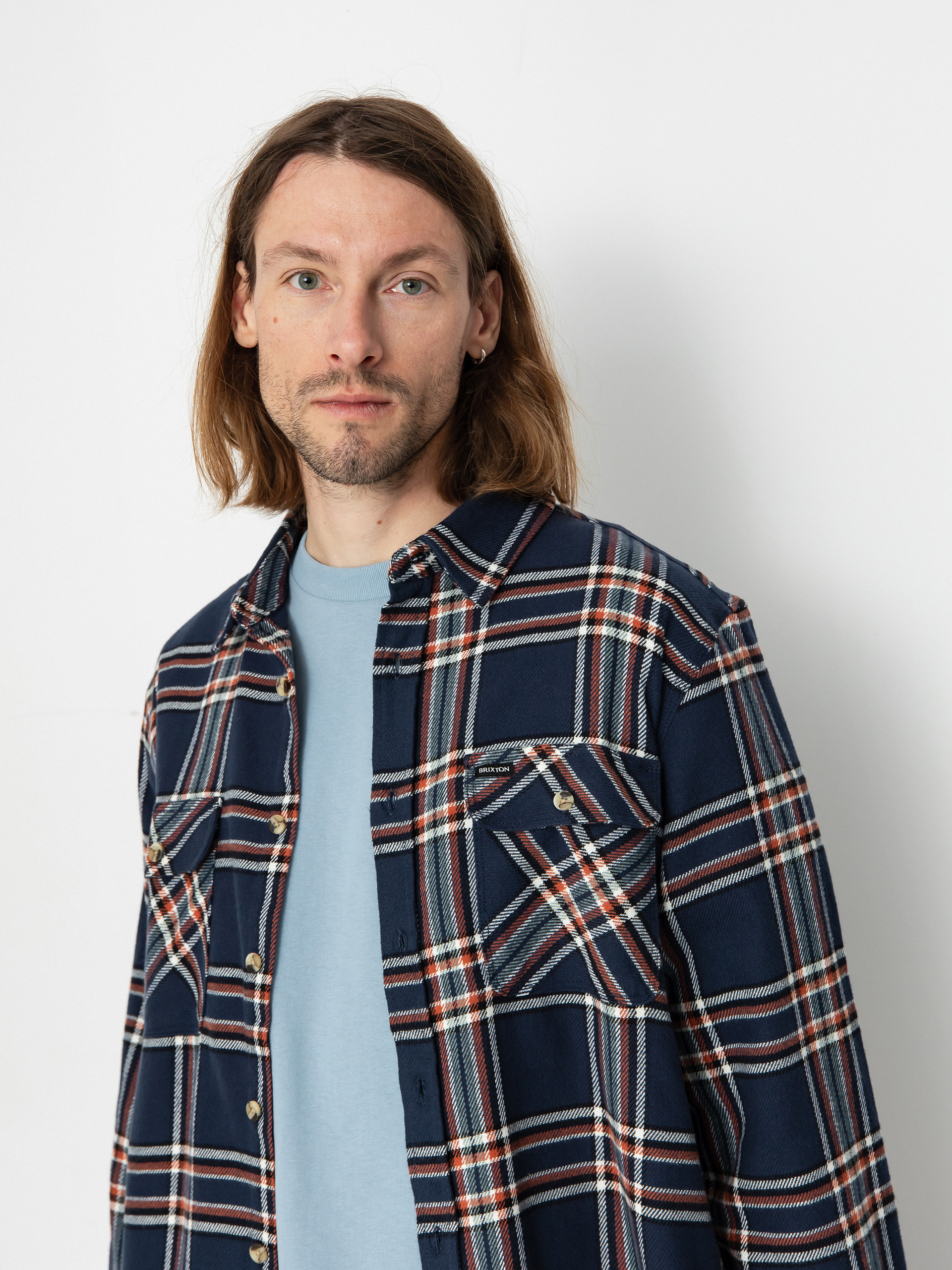 Brixton Bowery Flannel Ls Ing (washed navy/off white/terracot)