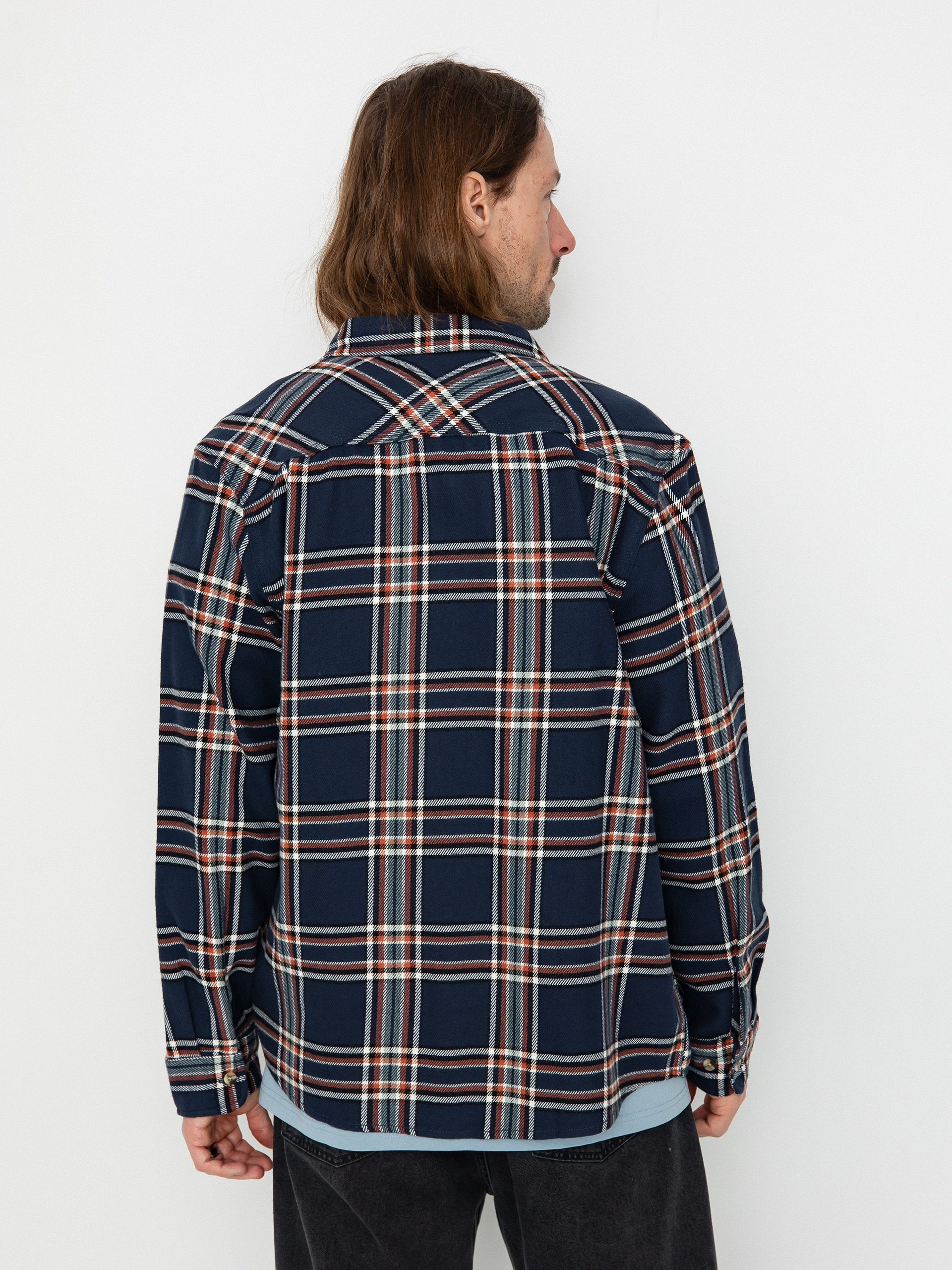 Brixton Bowery Flannel Ls Ing (washed navy/off white/terracot)