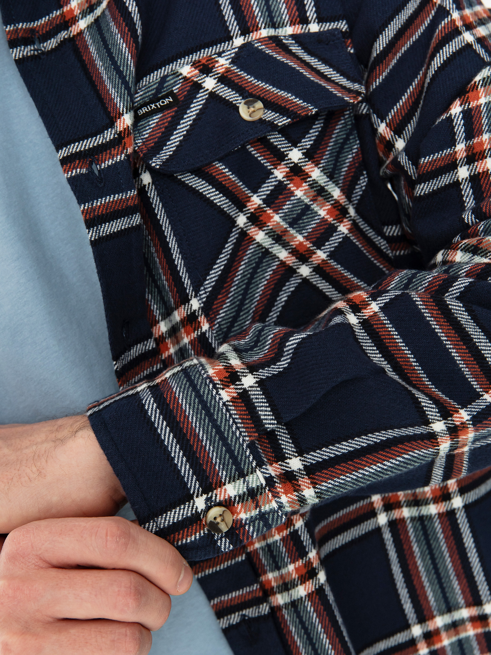 Brixton Bowery Flannel Ls Ing (washed navy/off white/terracot)