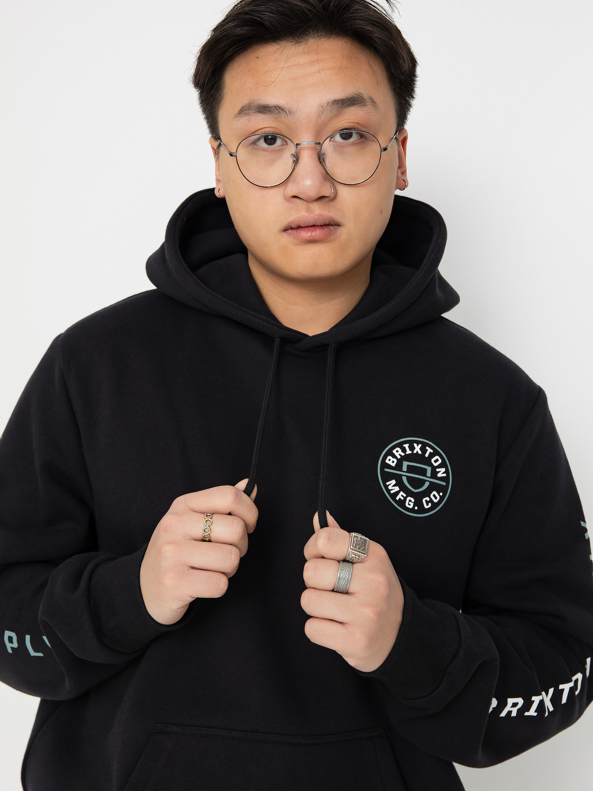 Brixton Crest Kapucnis pulóver (black/chinois green/white)