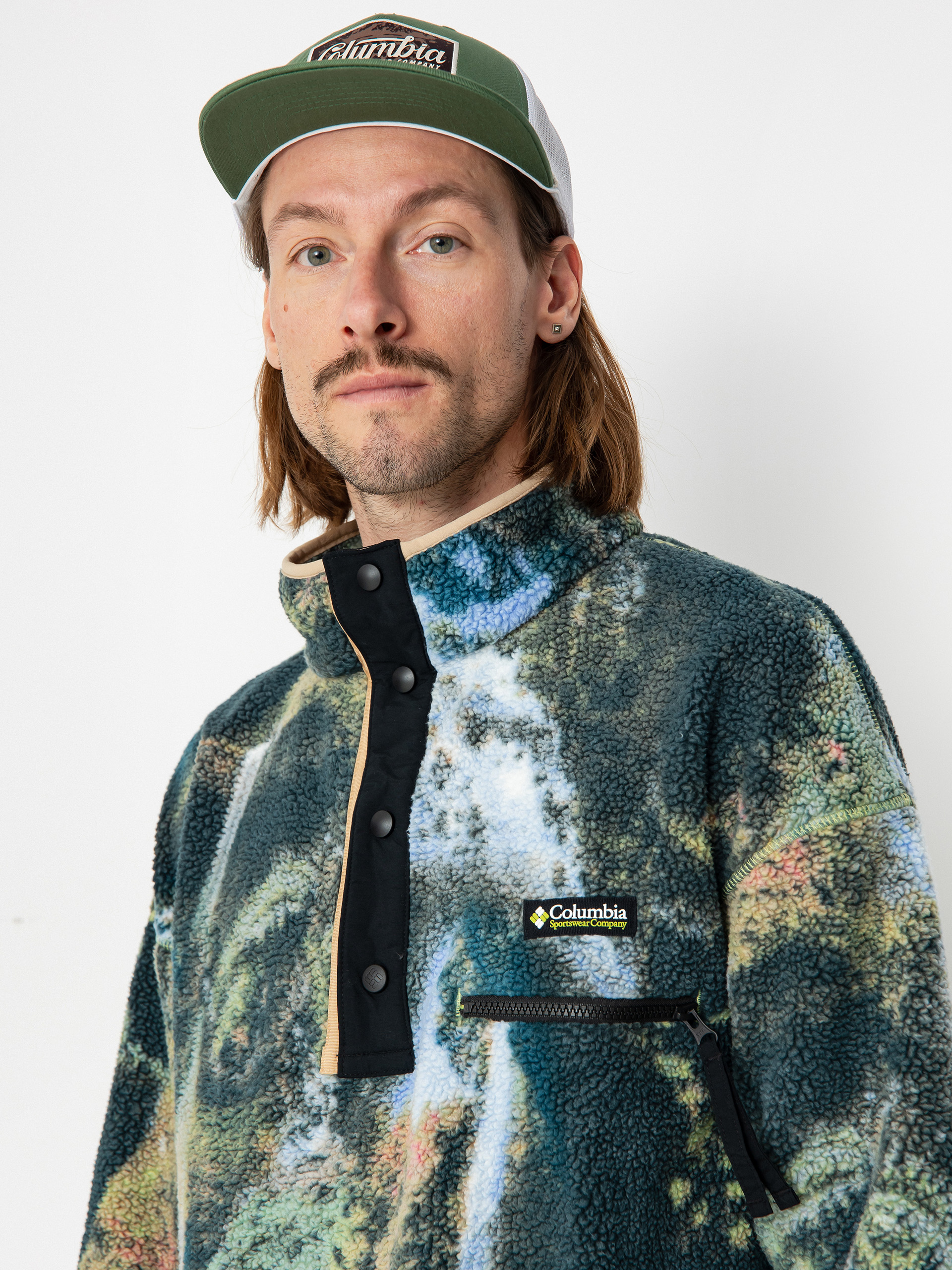 Férfi Columbia Helvetia Polár pulóver (napa green chasing falls print/black/c)