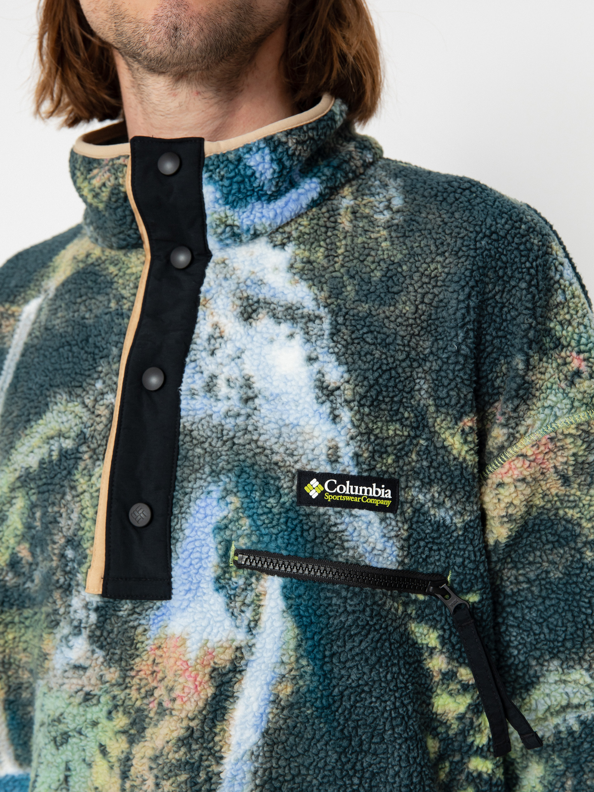 Férfi Columbia Helvetia Polár pulóver (napa green chasing falls print/black/c)