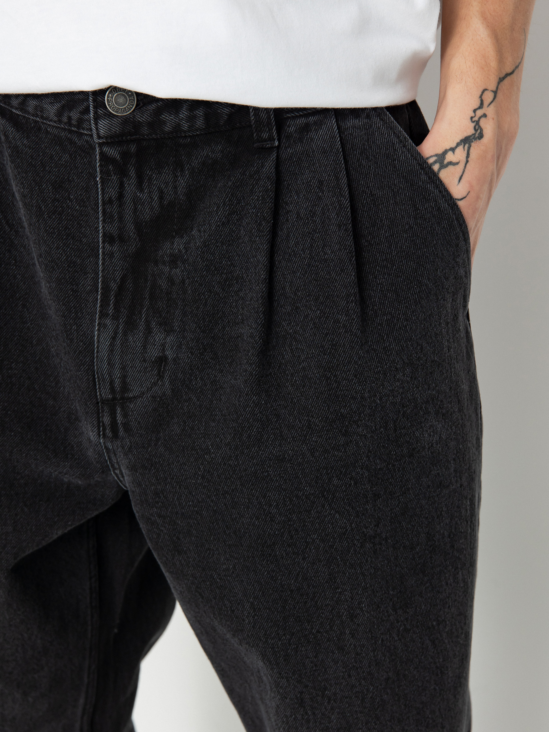 OBEY Fubar Pleated Denim Kisnadrág (faded black)