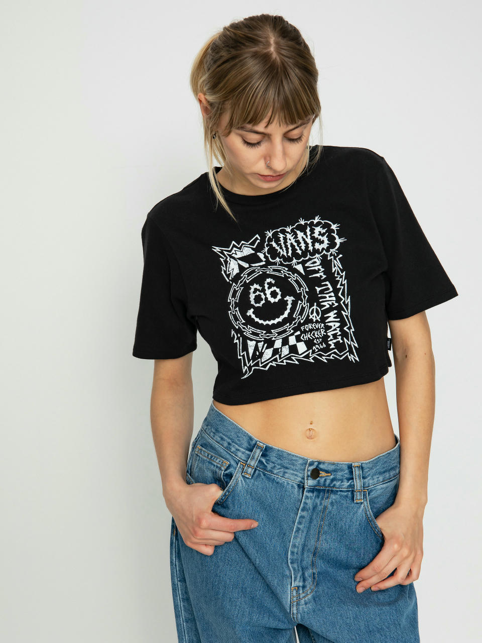 Vans Forever Checker Crew Crop II Póló Wmn (black)