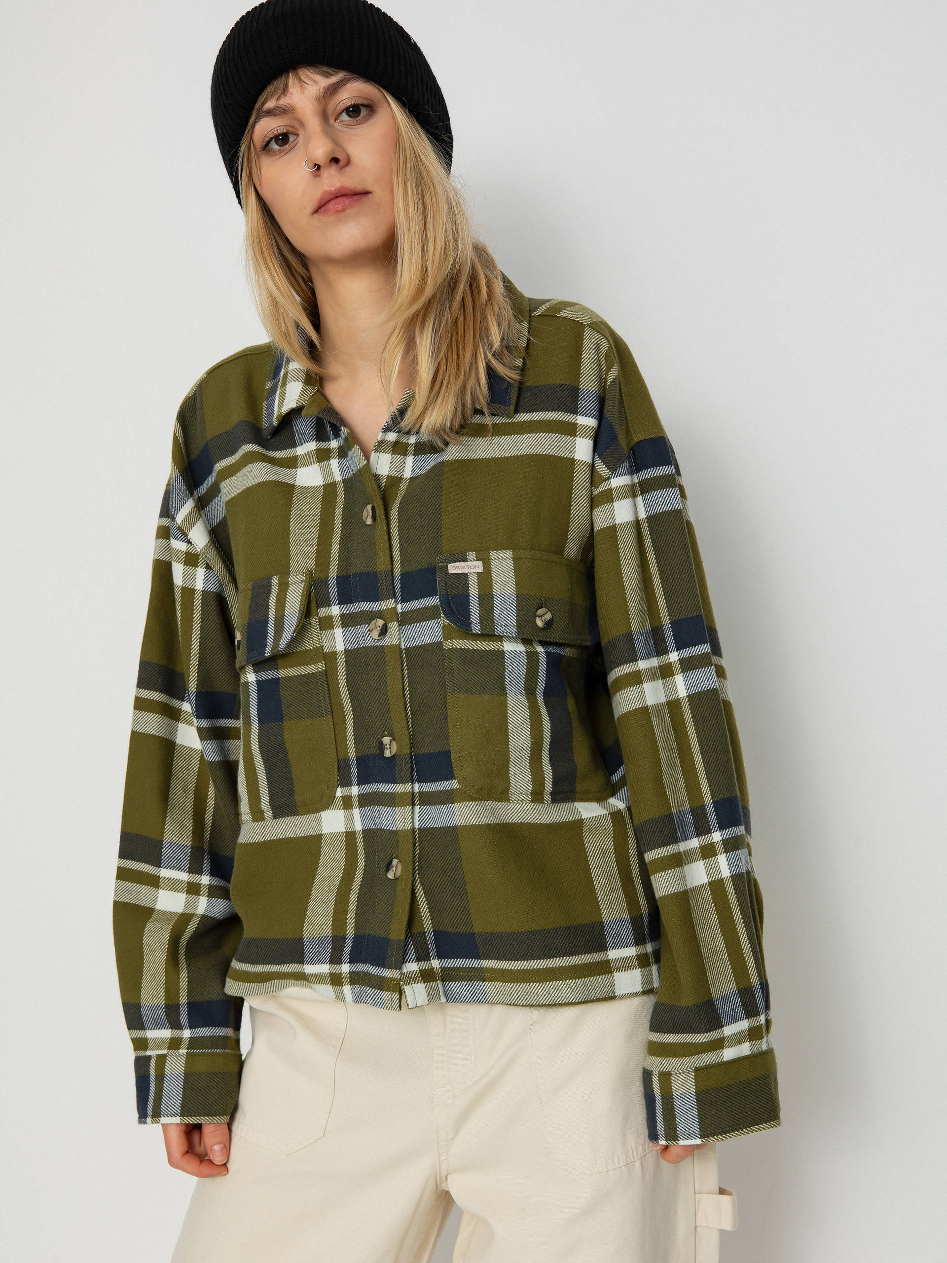 Brixton Bowery Flannel Ls Ing Wmn (sea kelp/washed navy)