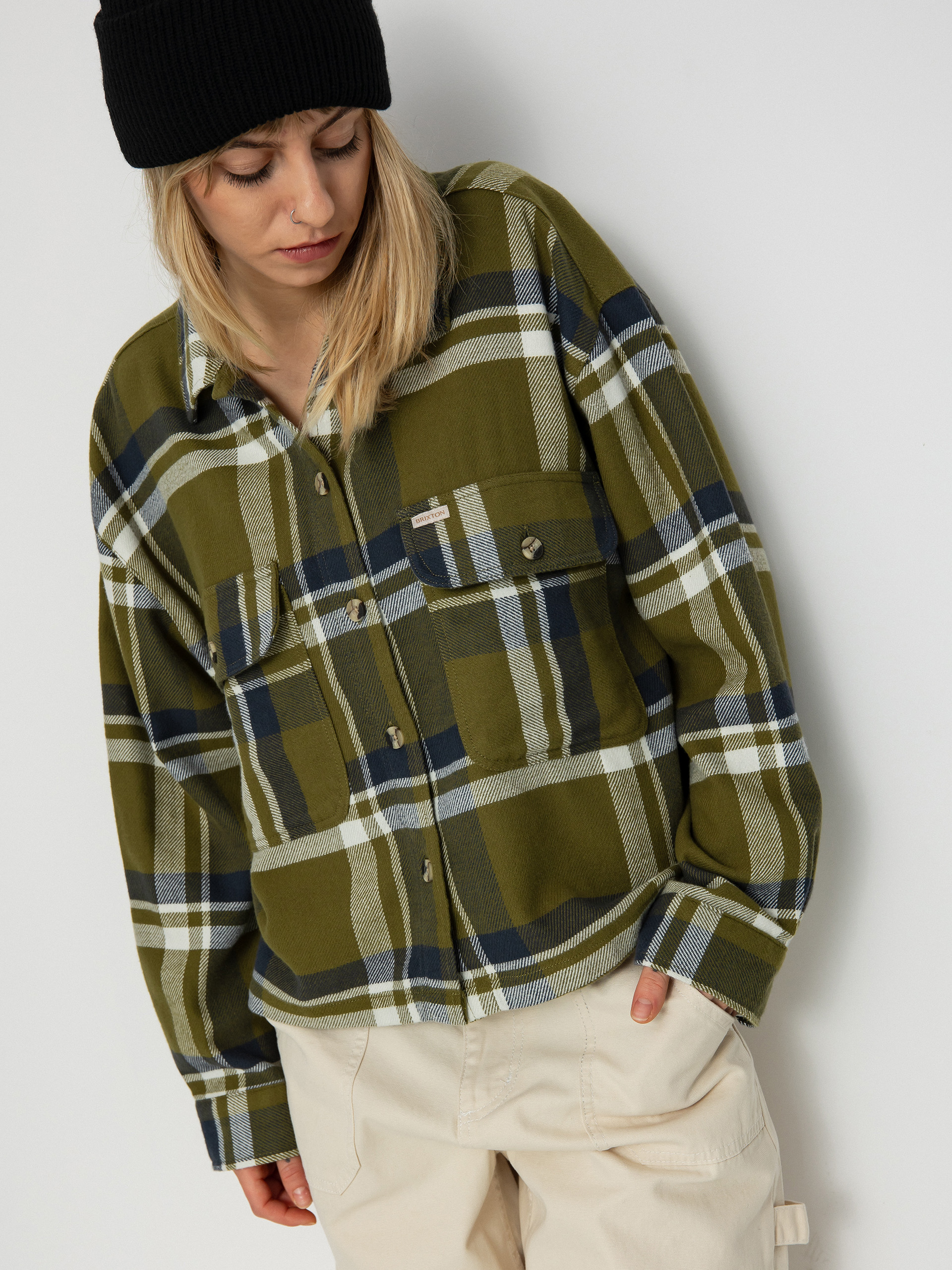 Brixton Bowery Flannel Ls Ing Wmn (sea kelp/washed navy)