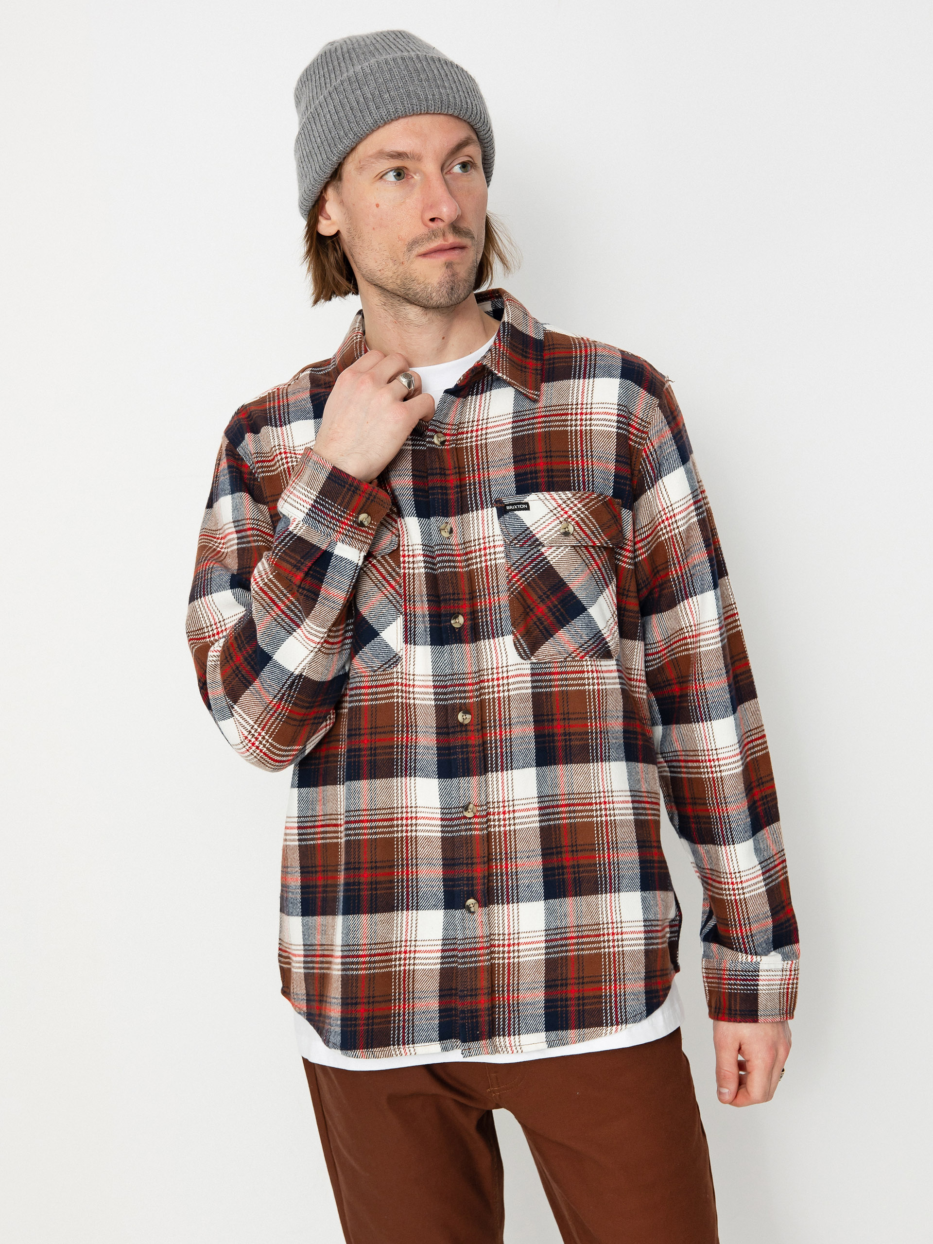 Brixton Bowery Flannel Ls Ing (washed navy/sepia/off white)