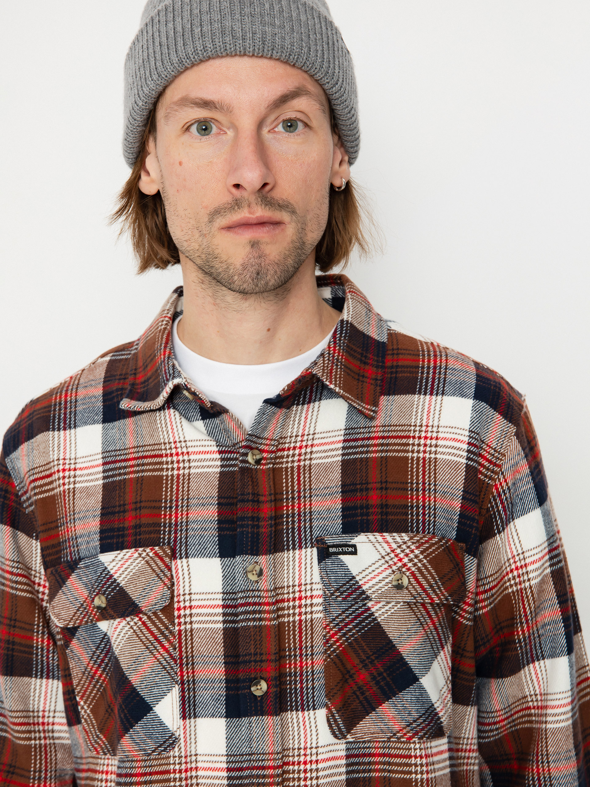Brixton Bowery Flannel Ls Ing (washed navy/sepia/off white)