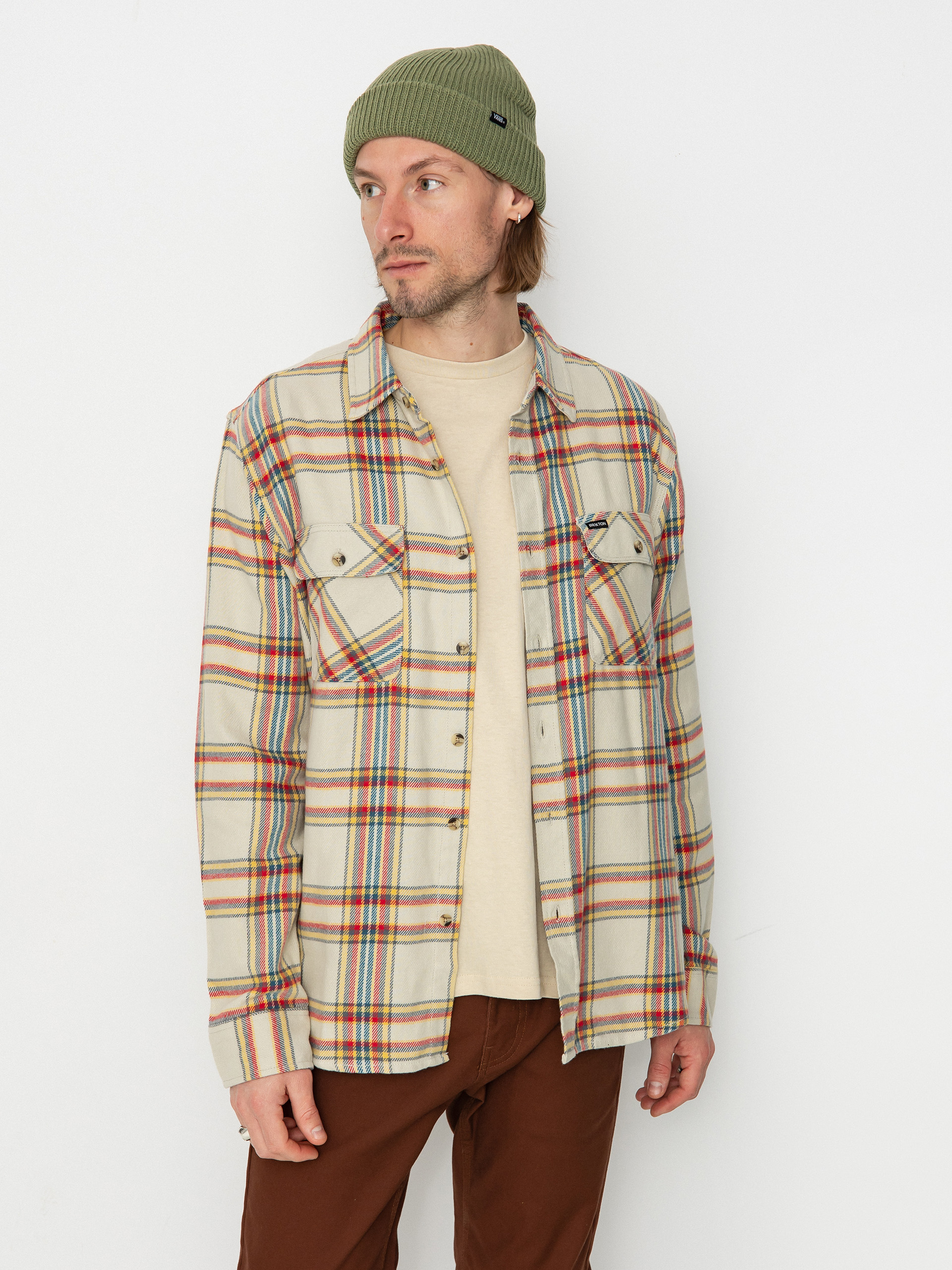 Brixton Bowery Flannel Ls Ing (white smoke/yellow/casa red)